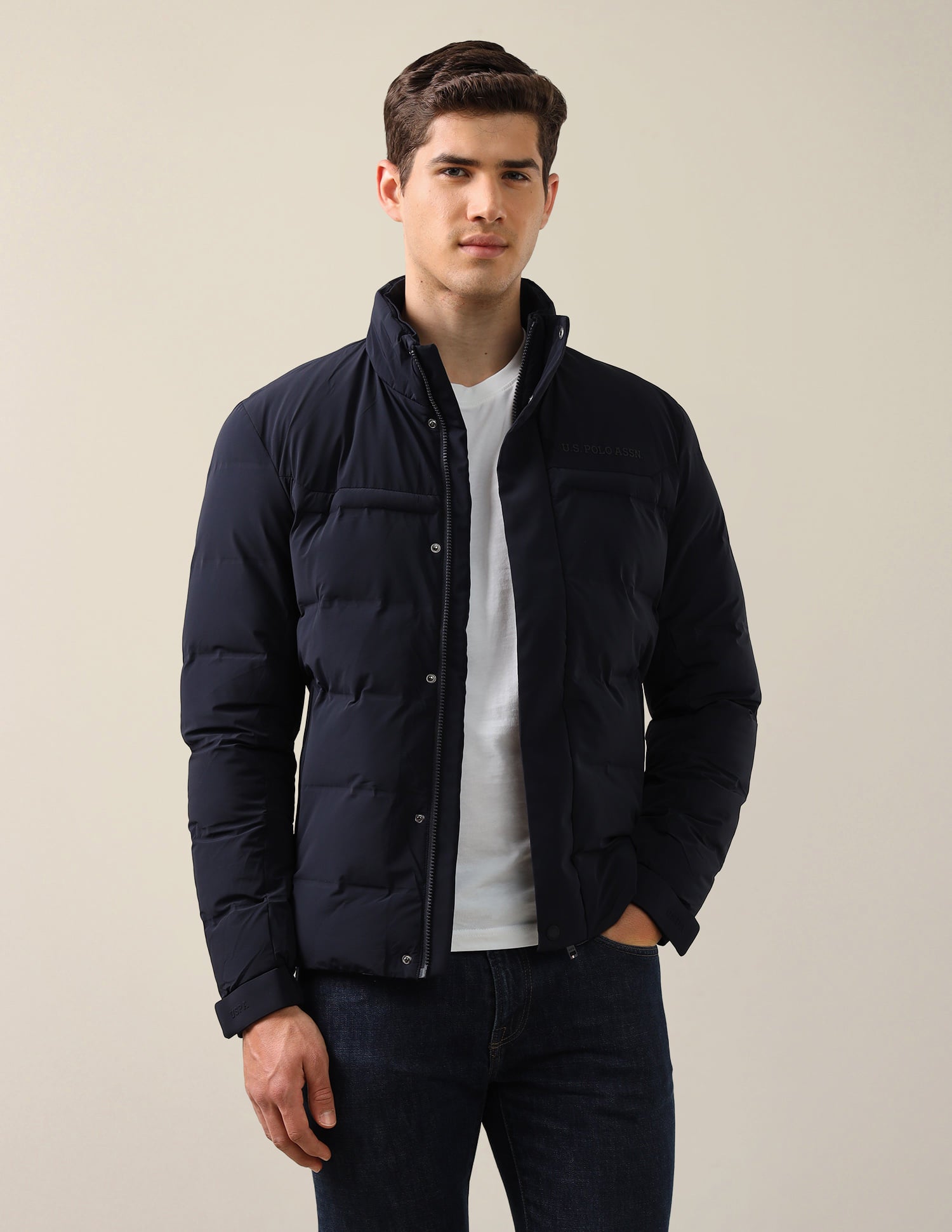 High Neck Regular Fit Smart Heat Jacket Navy - U.S. Polo Assn. India | Large