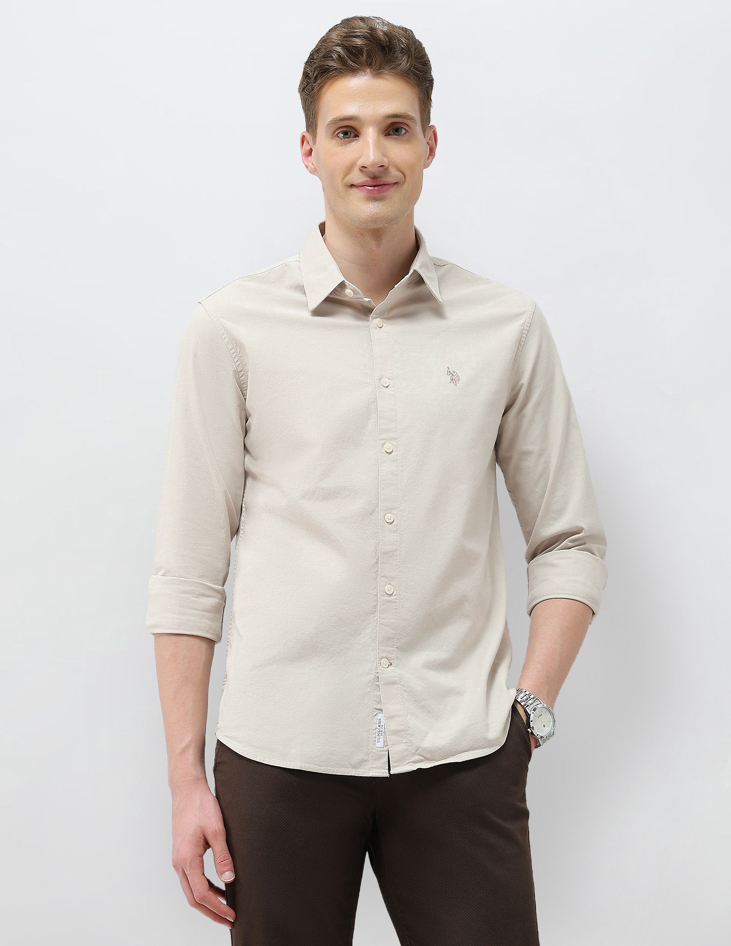 Tailored Fit Oxford Shirt Beige - U.S. Polo Assn. India | Large
