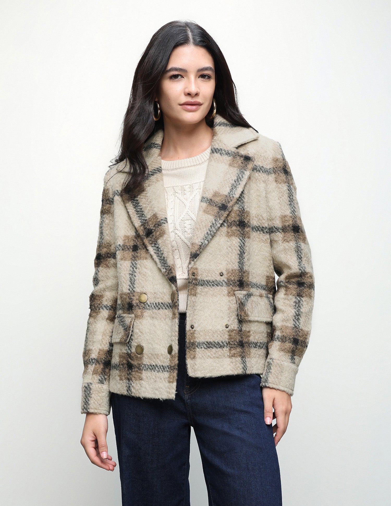 Checked Regular Fit Jacket Beige - U.S. Polo Assn. India | Large