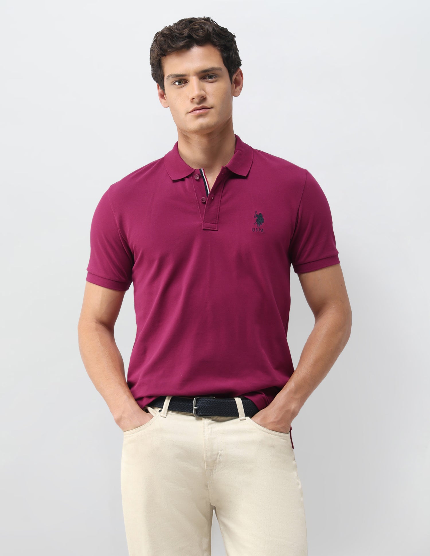 Solid Slim Fit Polo Shirt Dark Pink - U.S. Polo Assn. India | Large