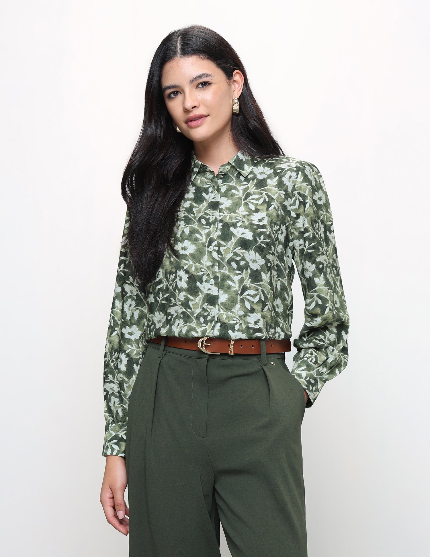 Floral Printed Regular Fit Shirt Olive - U.S. Polo Assn. India | Large