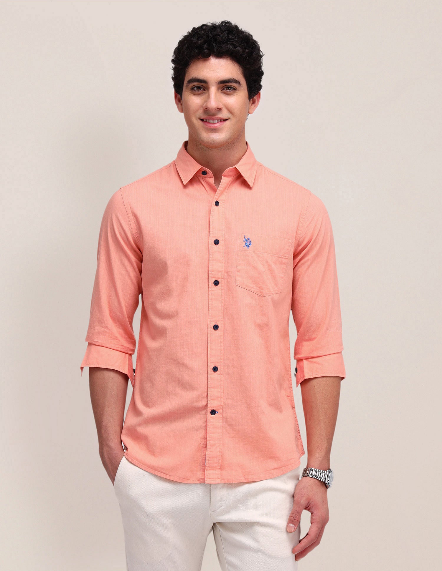 Solid Regular Fit Shirt Peach - U.S. Polo Assn. India | Large