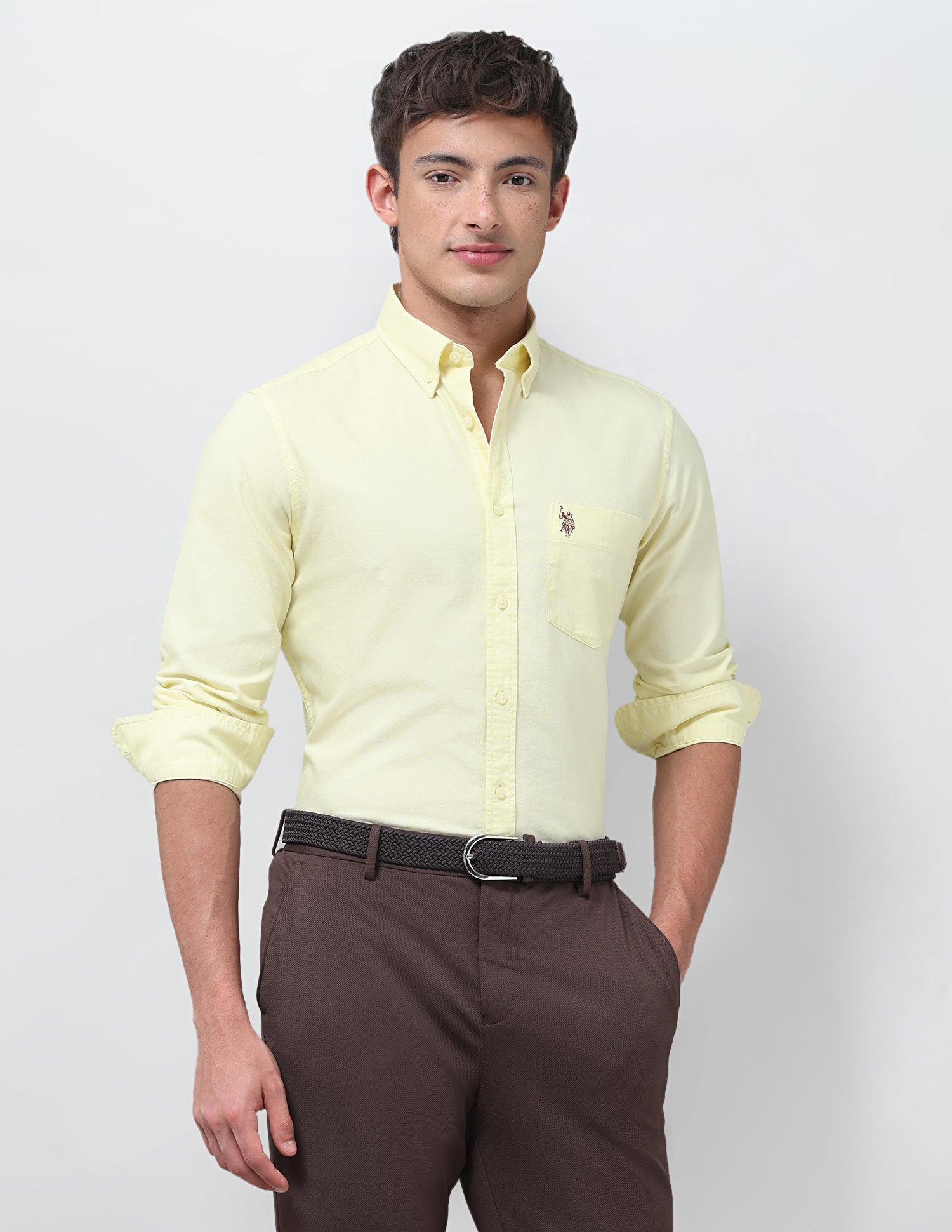 Tailored Fit Oxford Button Down Shirt Light Yellow - U.S. Polo Assn. India | Large