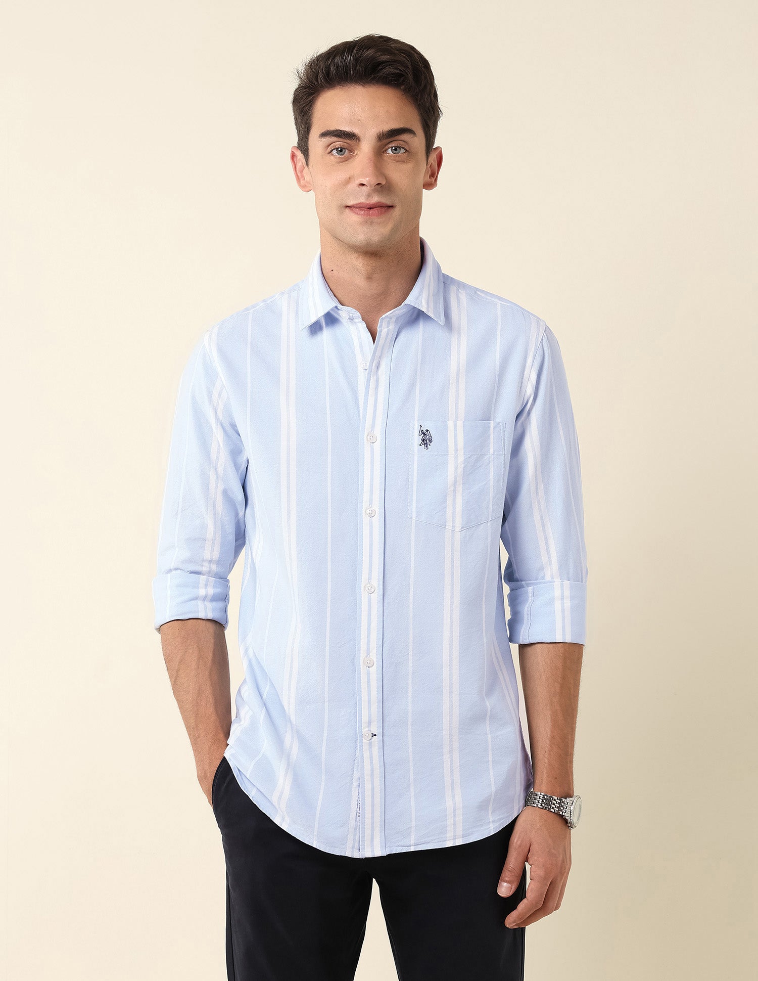 Vertical Striped Tailored Fit Shirt Blue - U.S. Polo Assn. India | Large