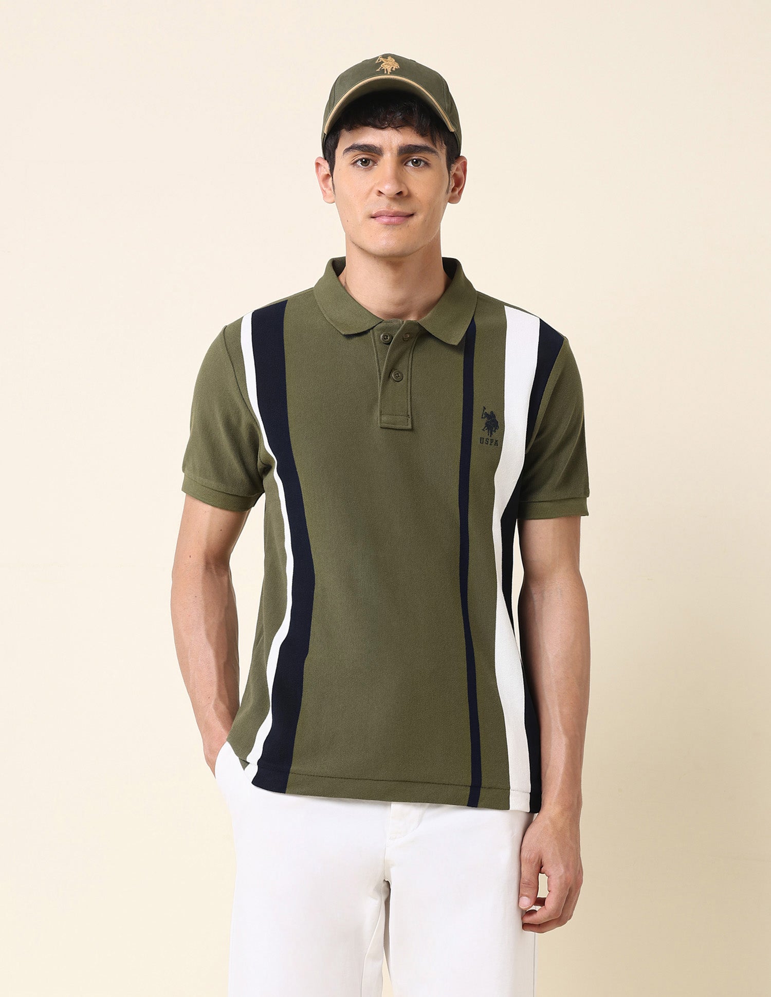 Vertical Striped Classic Polo Shirt Olive - U.S. Polo Assn. India | Large