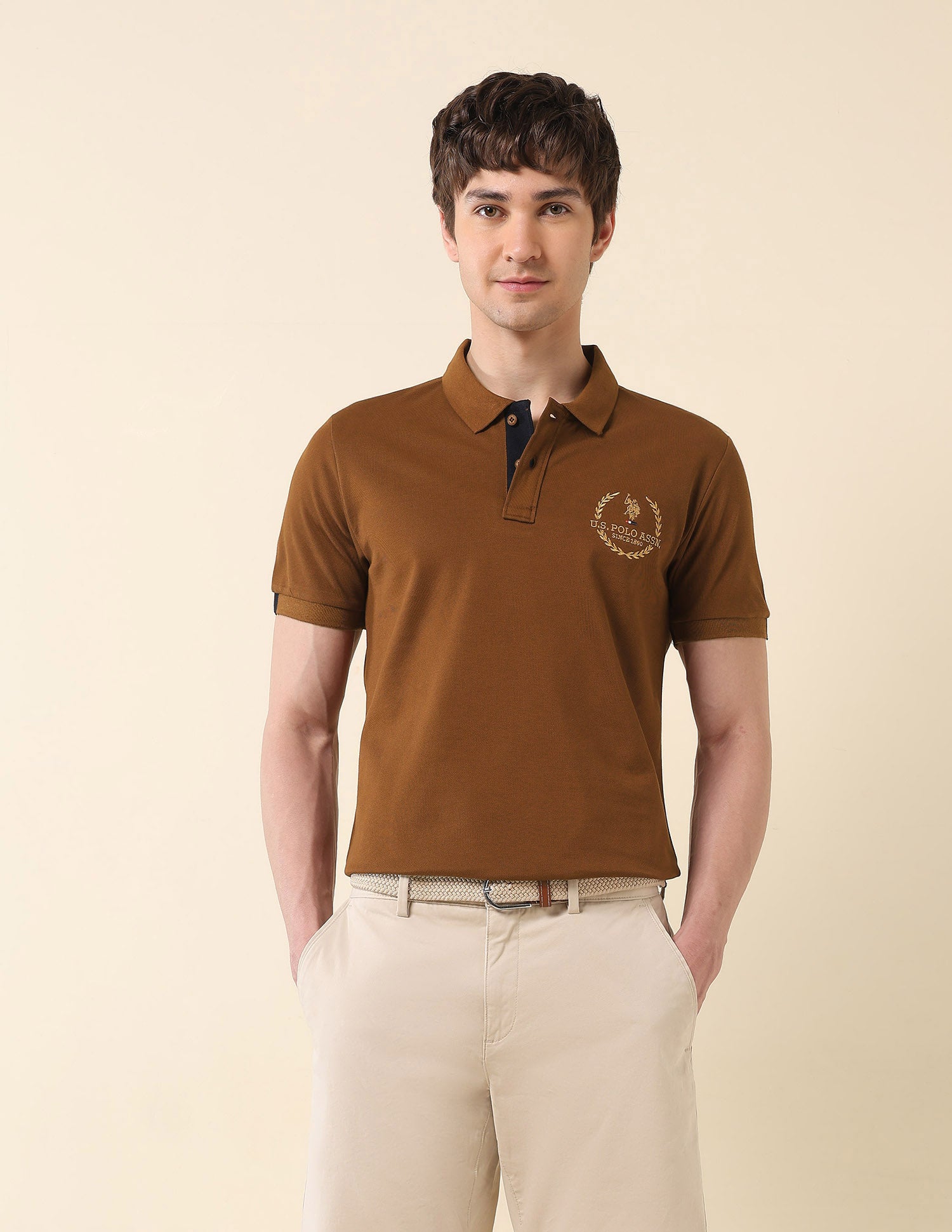 Pure Cotton Slim Fit Classic Polo Shirt Brown - U.S. Polo Assn. India | Large