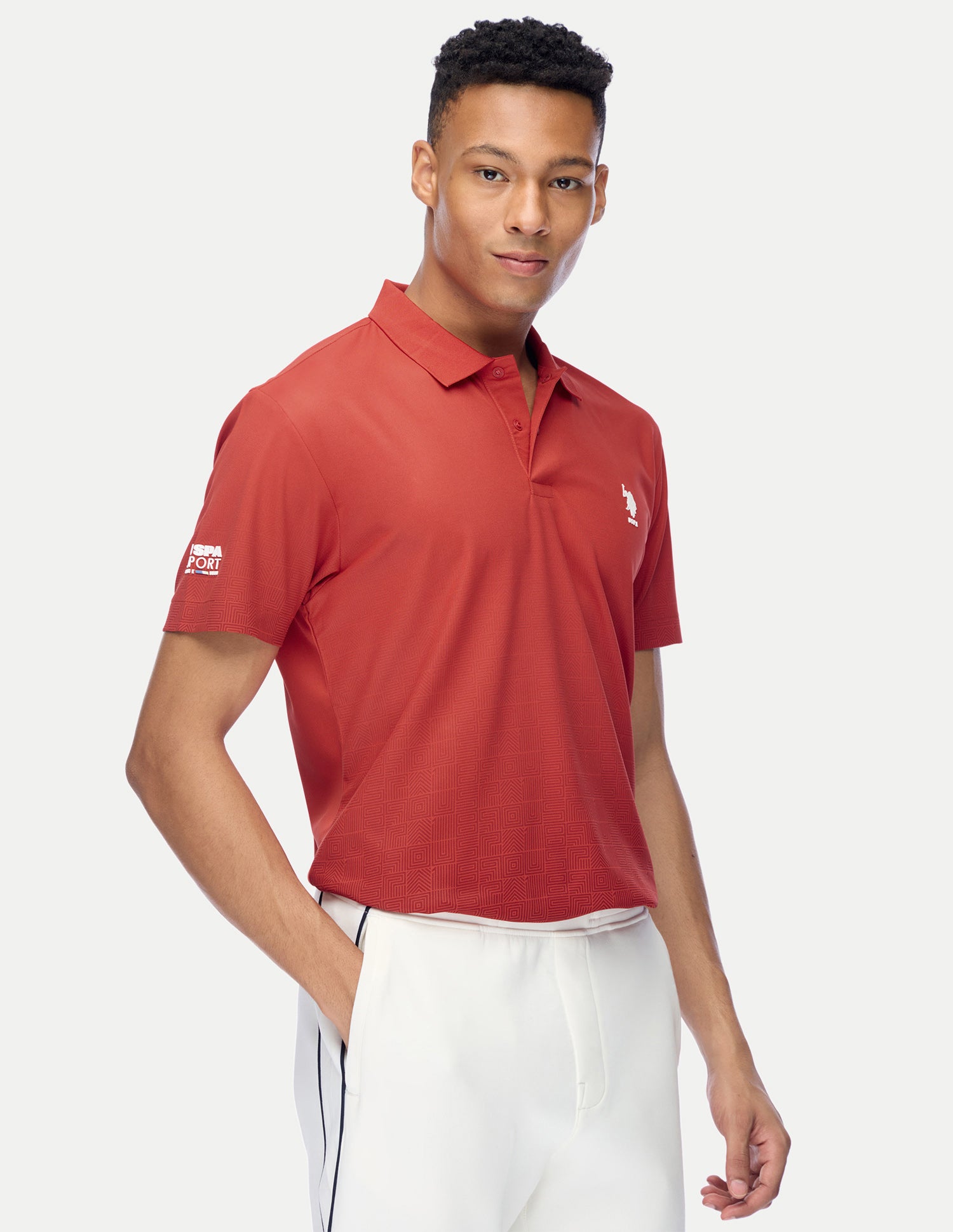 Geometric Printed Regular Fit Active Polo Shirt Orange - U.S. Polo Assn. India | Large