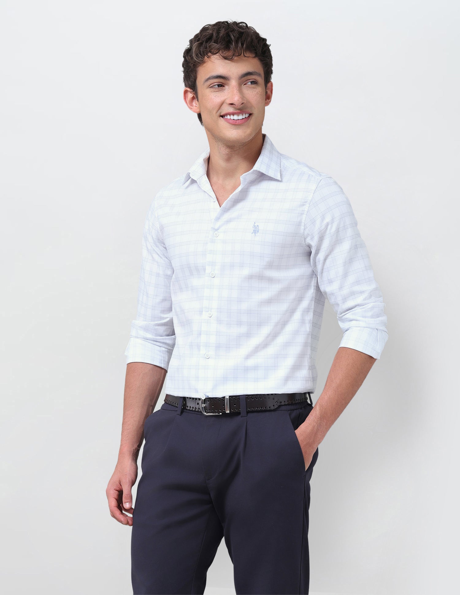 Twill Grid Tattersall Checked Shirt Light Blue - U.S. Polo Assn. India | Large