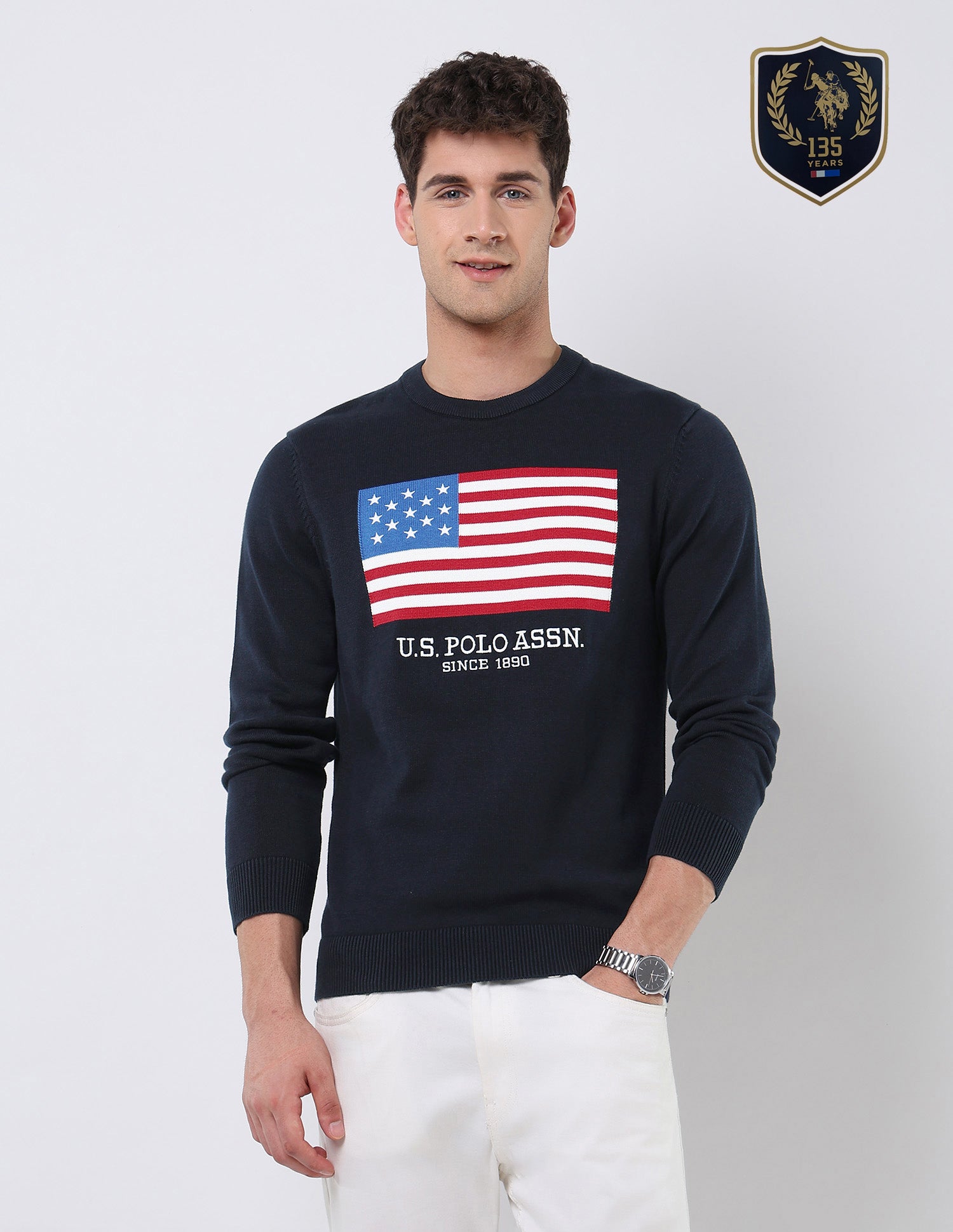 Brand Patterned Knit Regular Fit Sweater