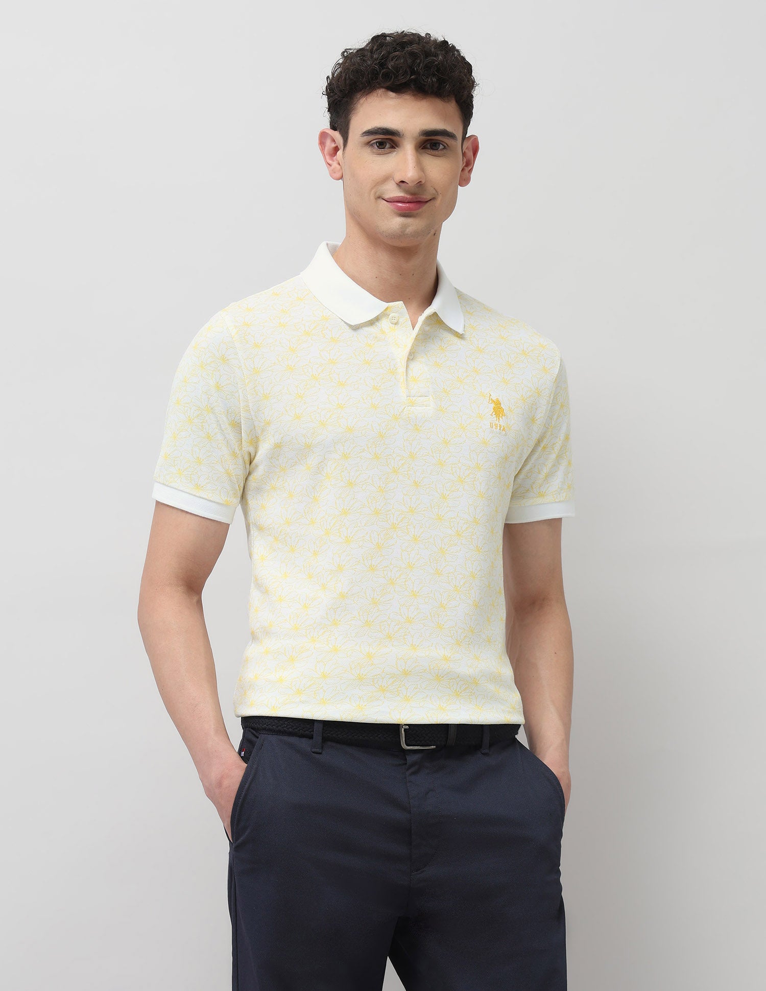 Slim Fit Floral Printed Polo Shirt White - U.S. Polo Assn. India | Large