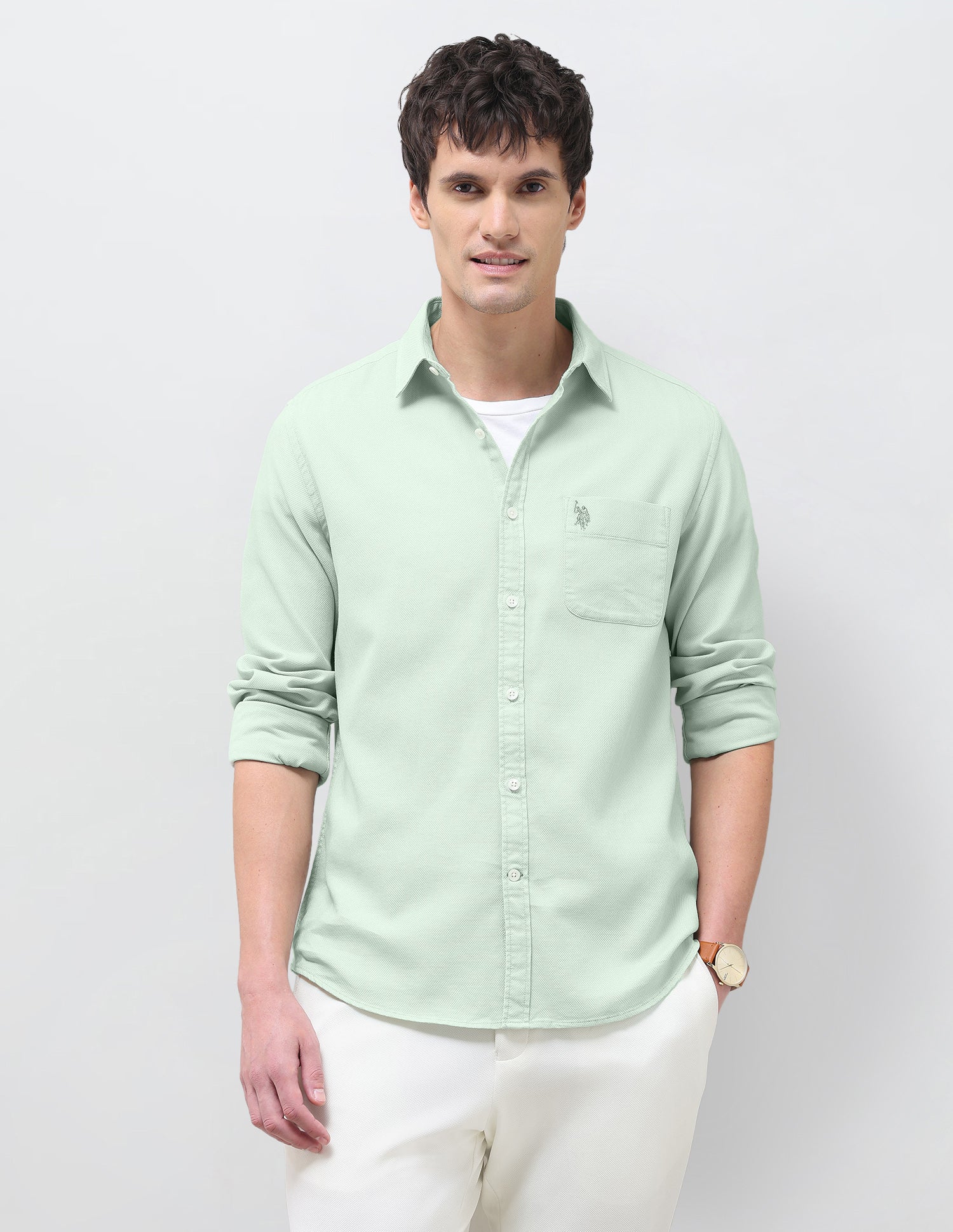Textured Regular Fit Shirt Mint - U.S. Polo Assn. India | Large