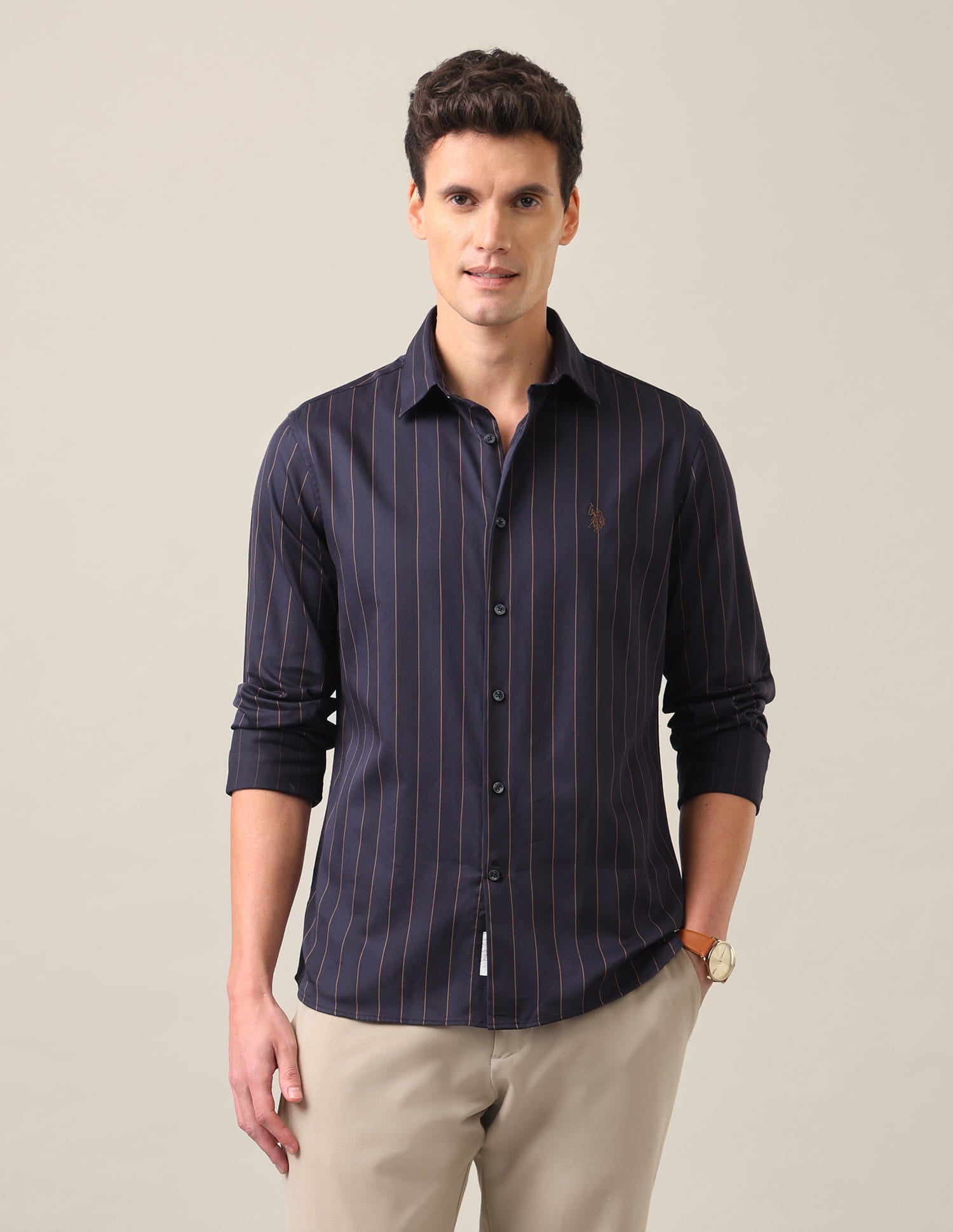 Vertical Striped Tailored Fit Shirt Dark Purple - U.S. Polo Assn. India | Large