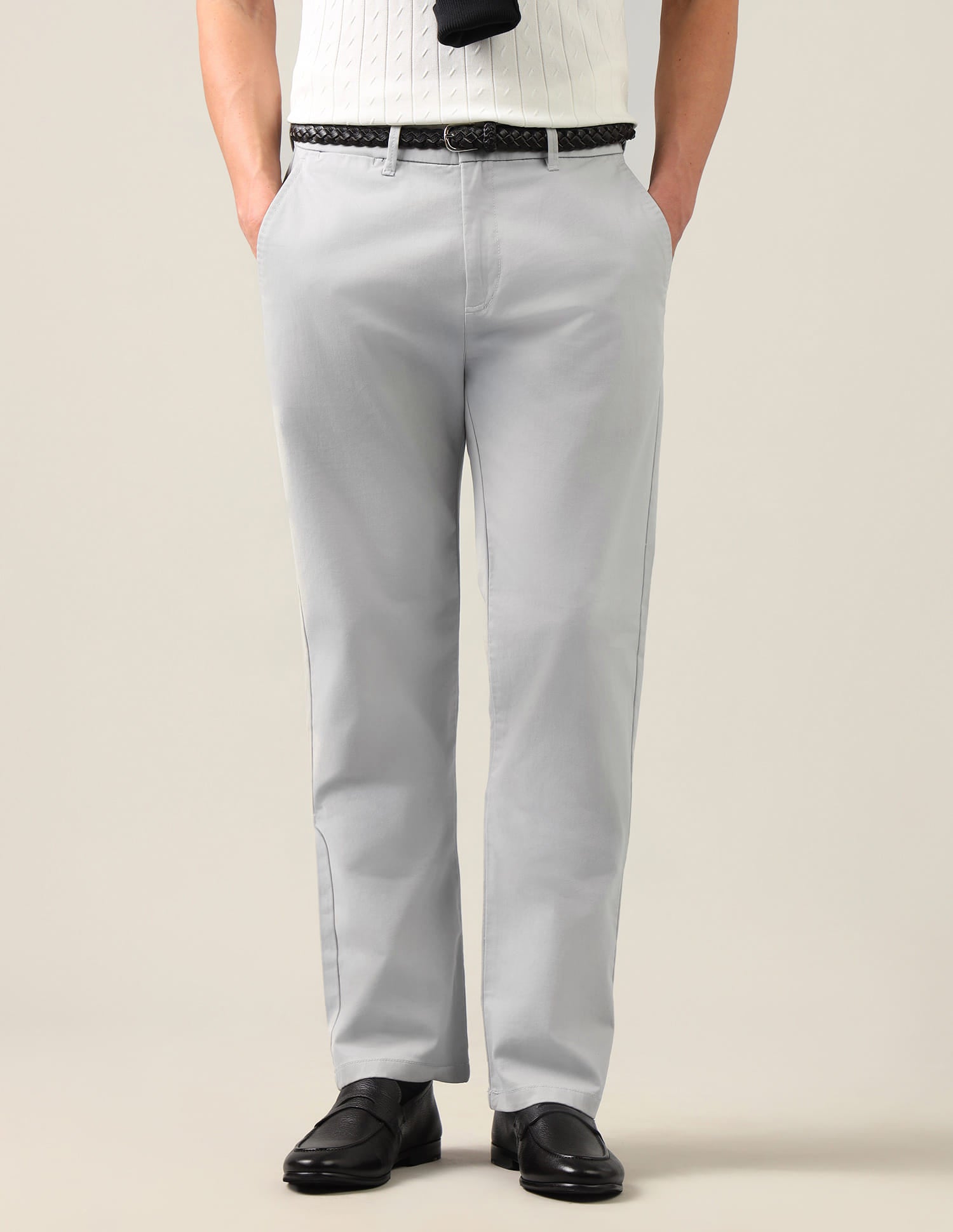 Riley Straight Fit Twill Trousers Grey - U.S. Polo Assn. India | Large