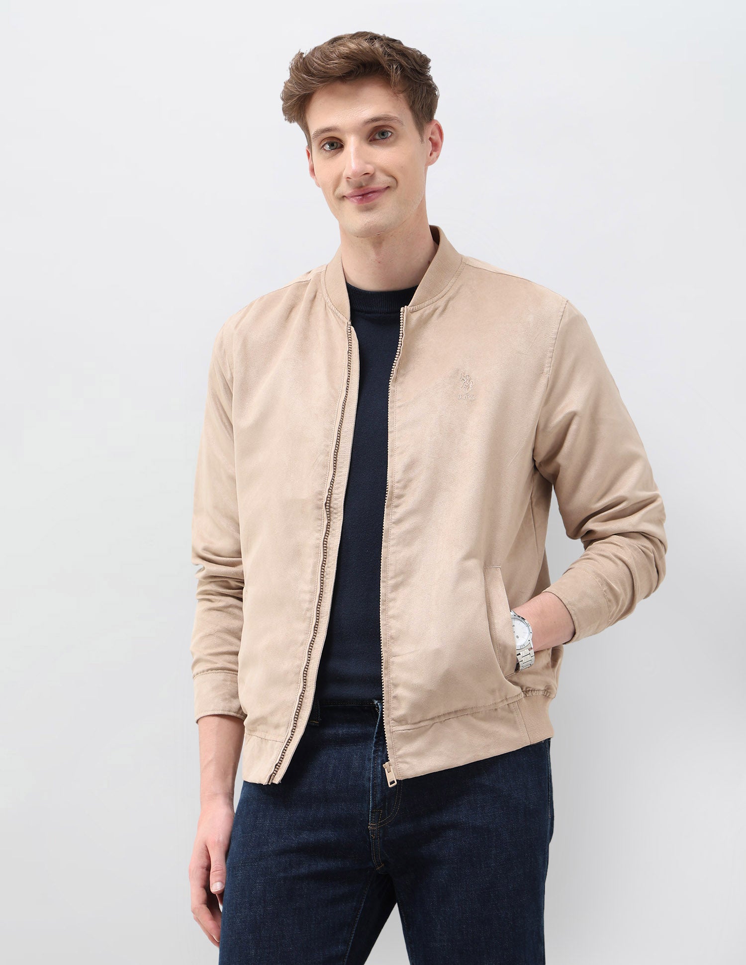 Solid Regular Fit Bomber Jacket