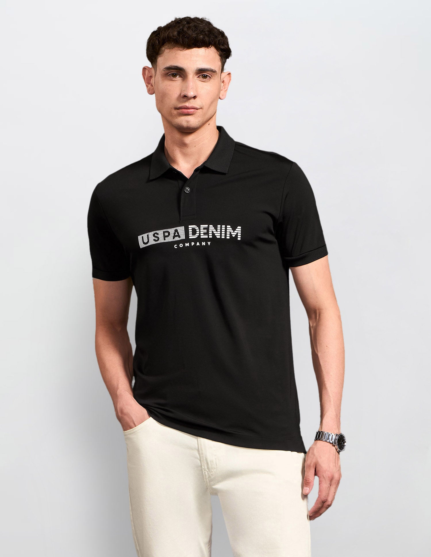 Brand Embossed Black & Gold Polo Shirt