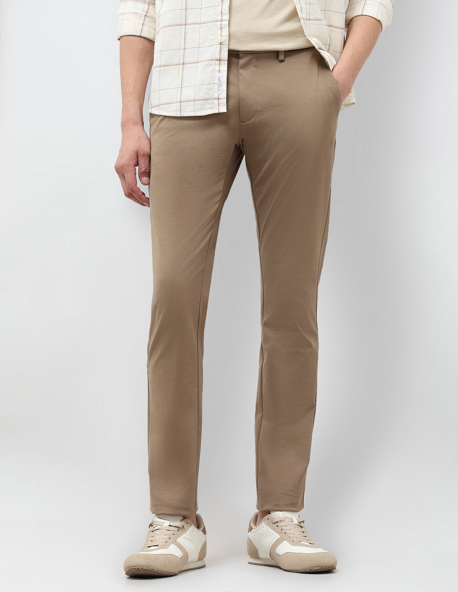 Satin Slim Fit Trousers Khaki - U.S. Polo Assn. India | Large
