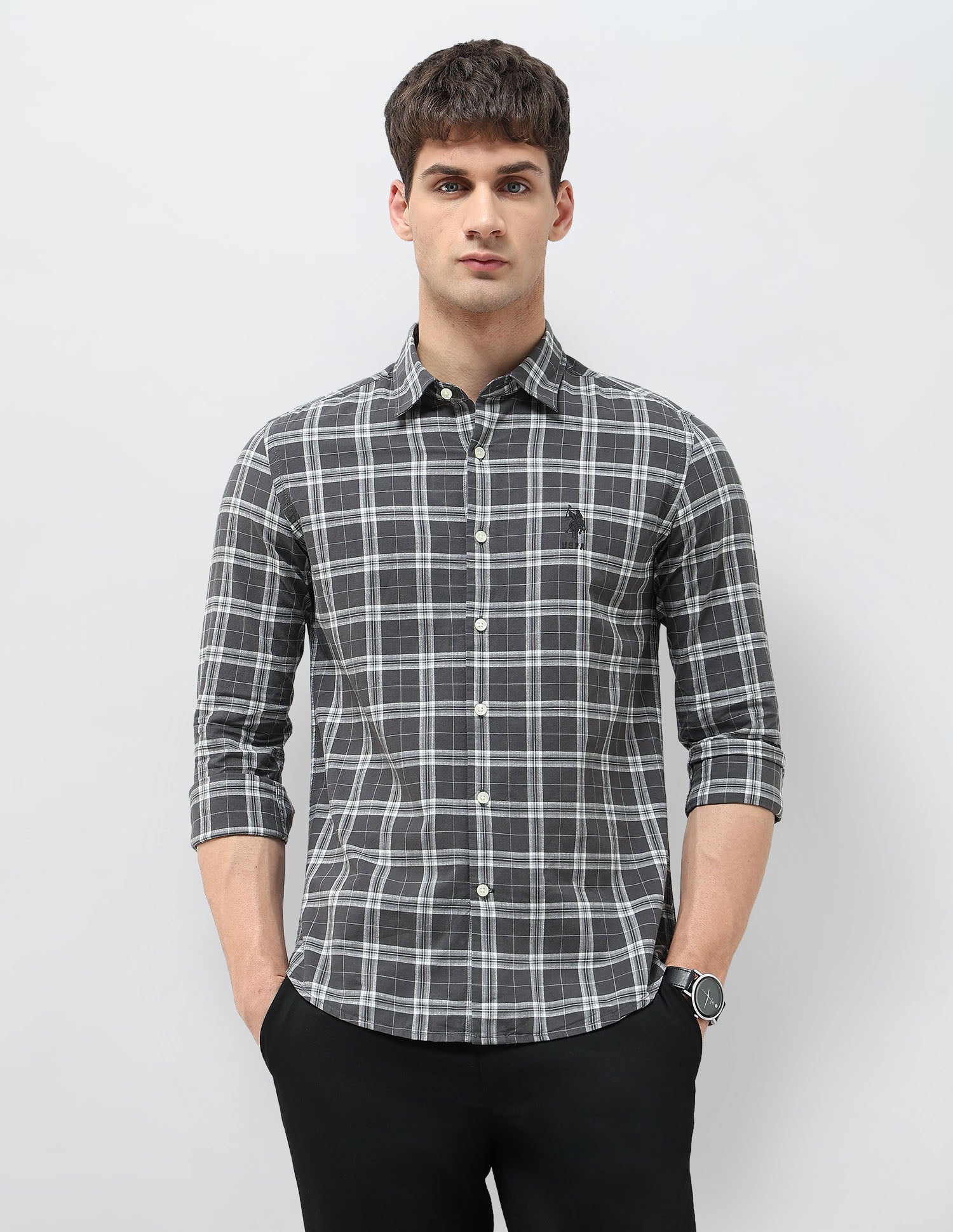 Regular Fit Grid Tattersall Checked Shirt