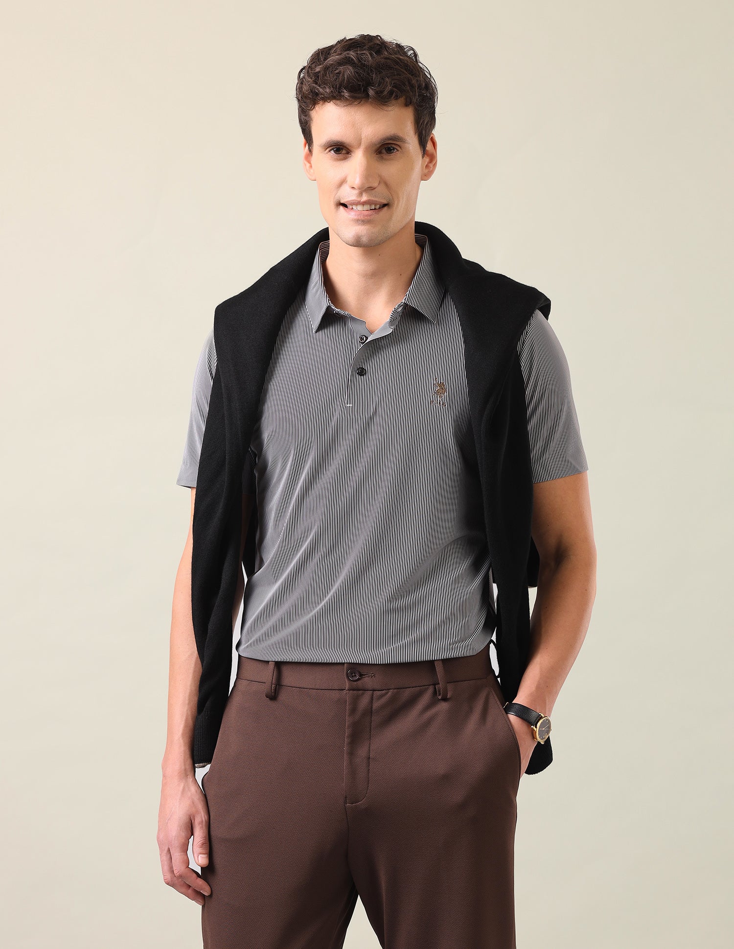 Vertical Striped Slim Fit Polo Shirt Black - U.S. Polo Assn. India | Large