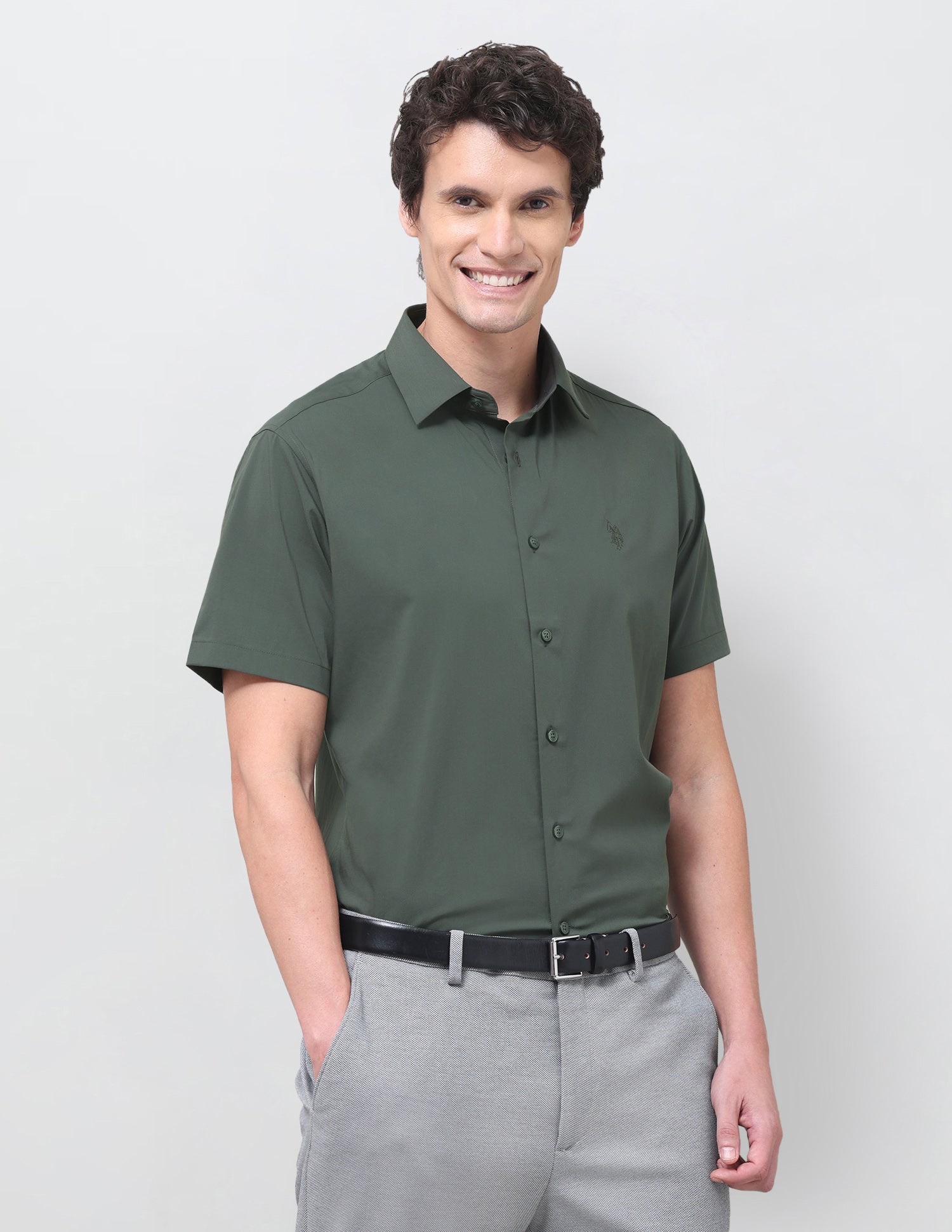 Solid Regular Fit Shirt Dark Green - U.S. Polo Assn. India | Large
