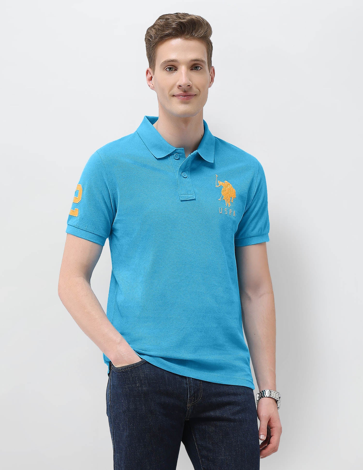 Solid Slim Fit Polo Shirt Blue - U.S. Polo Assn. India | Large