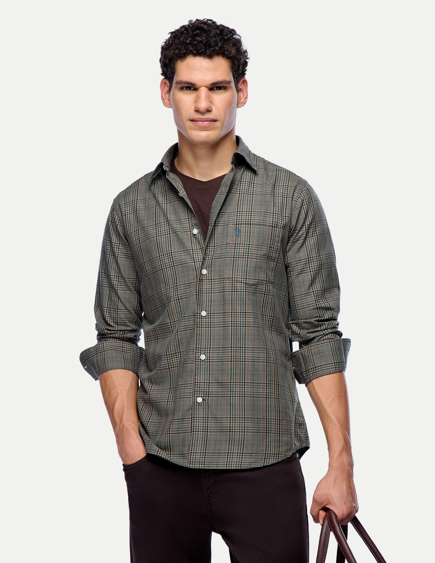 Glen Checked Twill Shirt Green - U.S. Polo Assn. India | Large