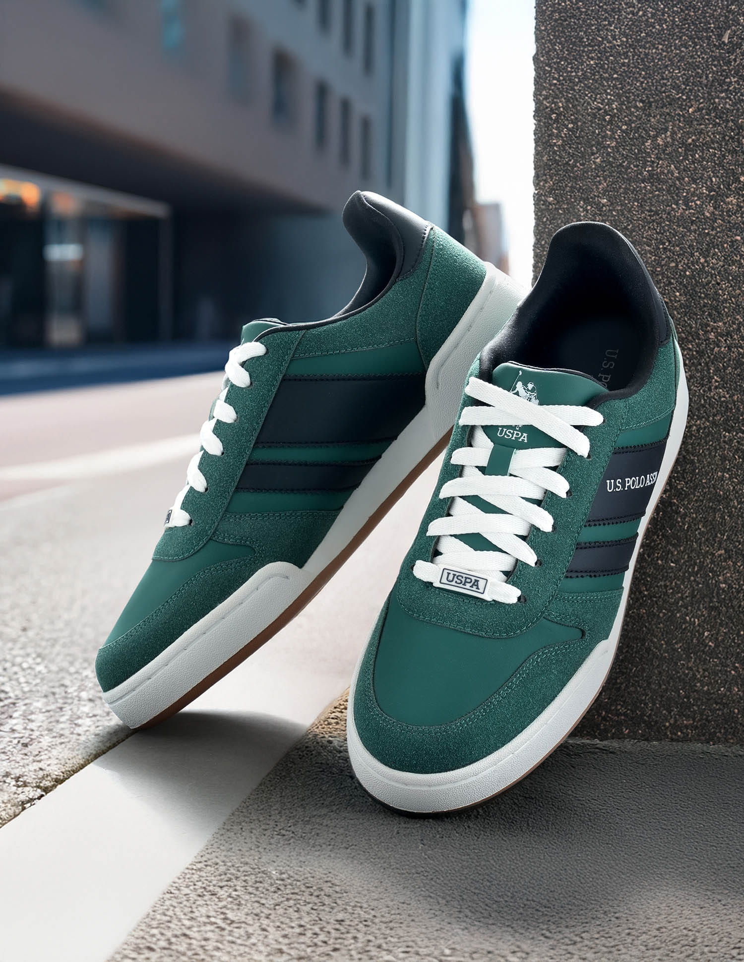 Men Gren Suede Colourblocked Sneakers Green - U.S. Polo Assn. India | Large