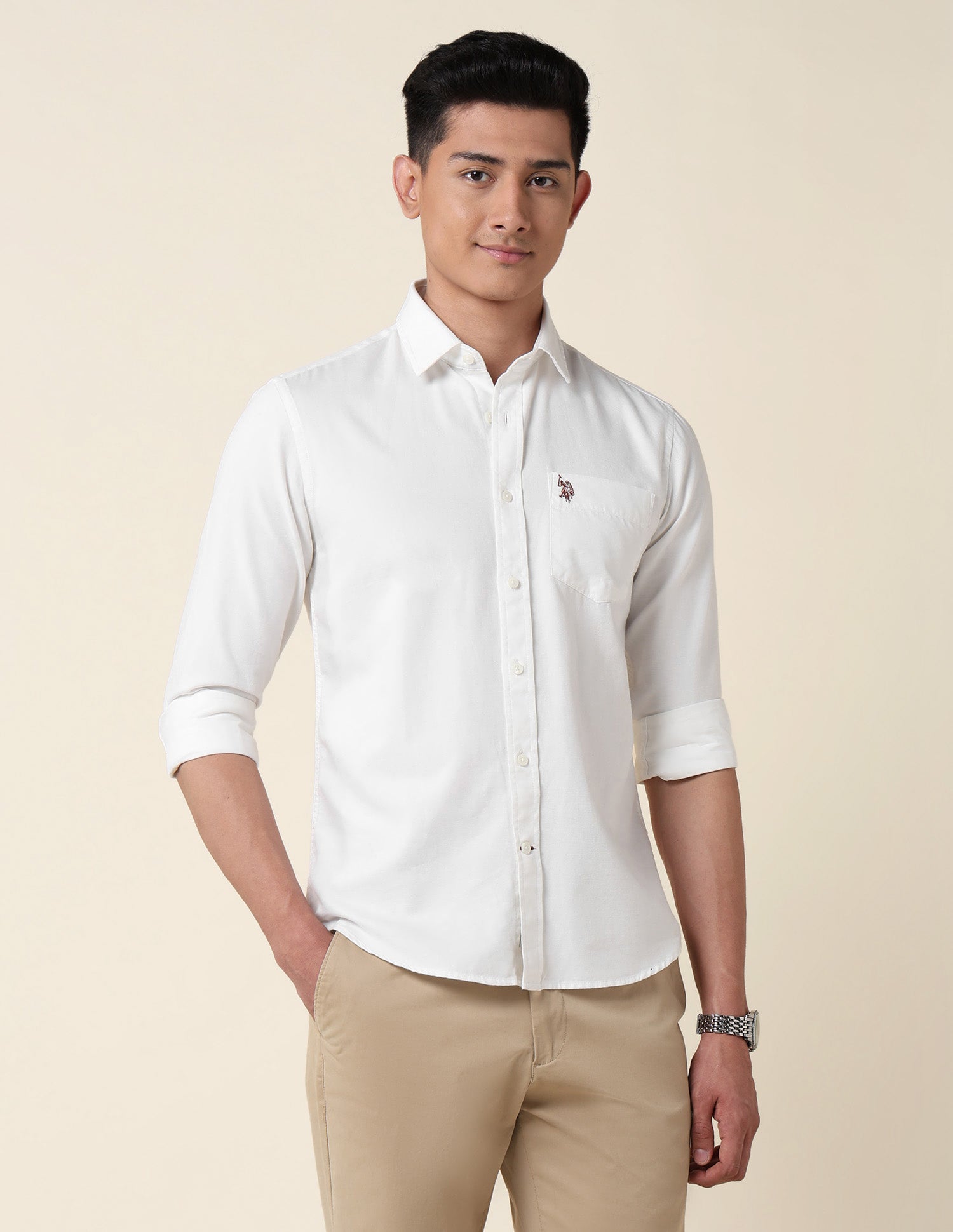 Tailored Fit Twill Shirt White - U.S. Polo Assn. India | Large