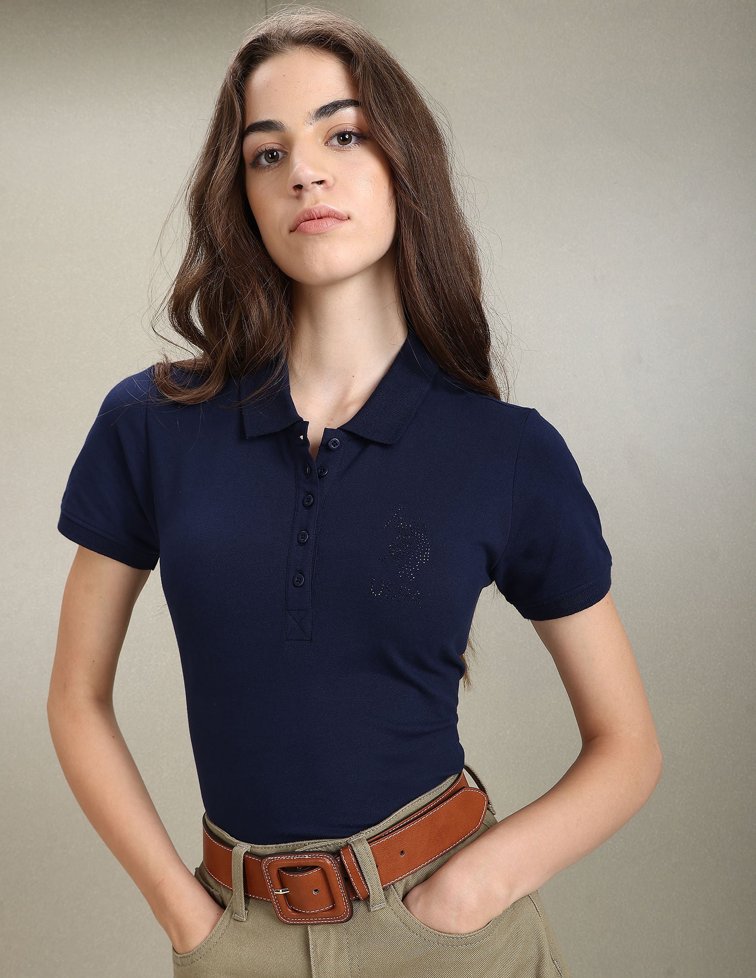 Sequin Logo Slim Polo Shirt