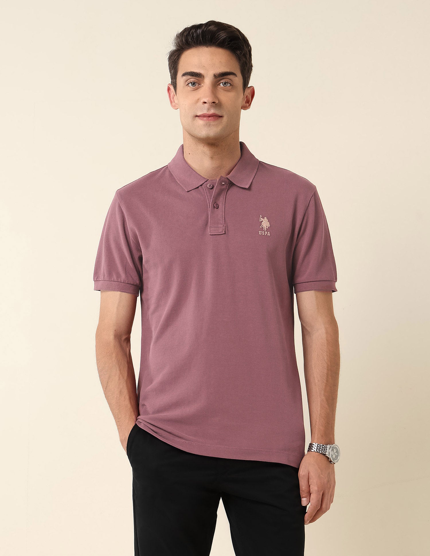 Slim Fit Pure Cotton Polo Shirt Purple - U.S. Polo Assn. India | Large