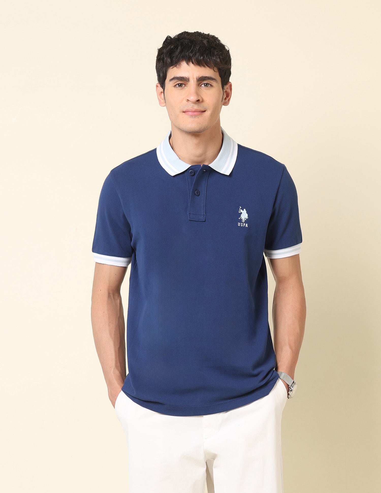 Pure Cotton Slim Fit Classic Polo Shirt Dark Blue - U.S. Polo Assn. India | Large