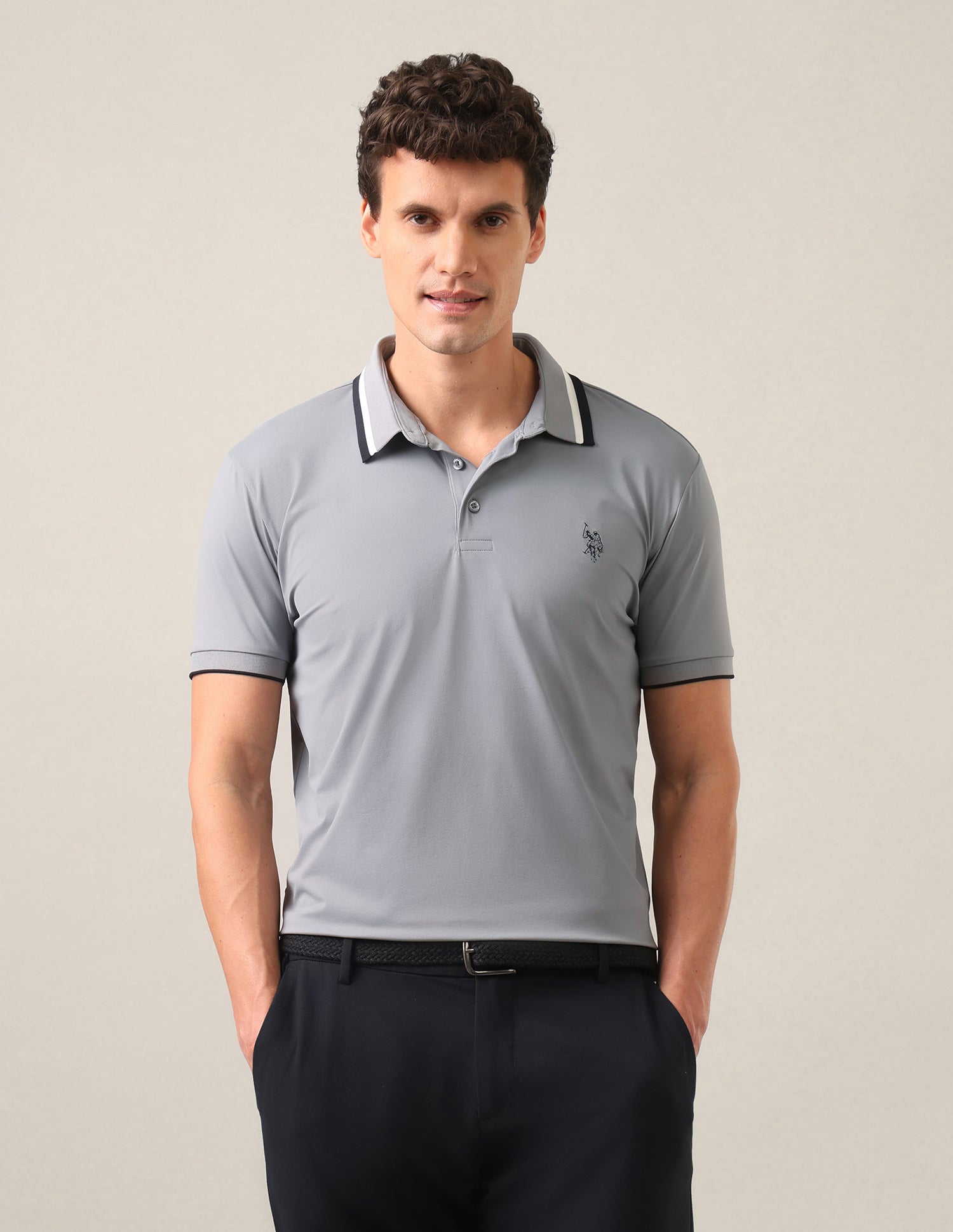 Solid Slim Fit Polo Shirt Grey - U.S. Polo Assn. India | Large