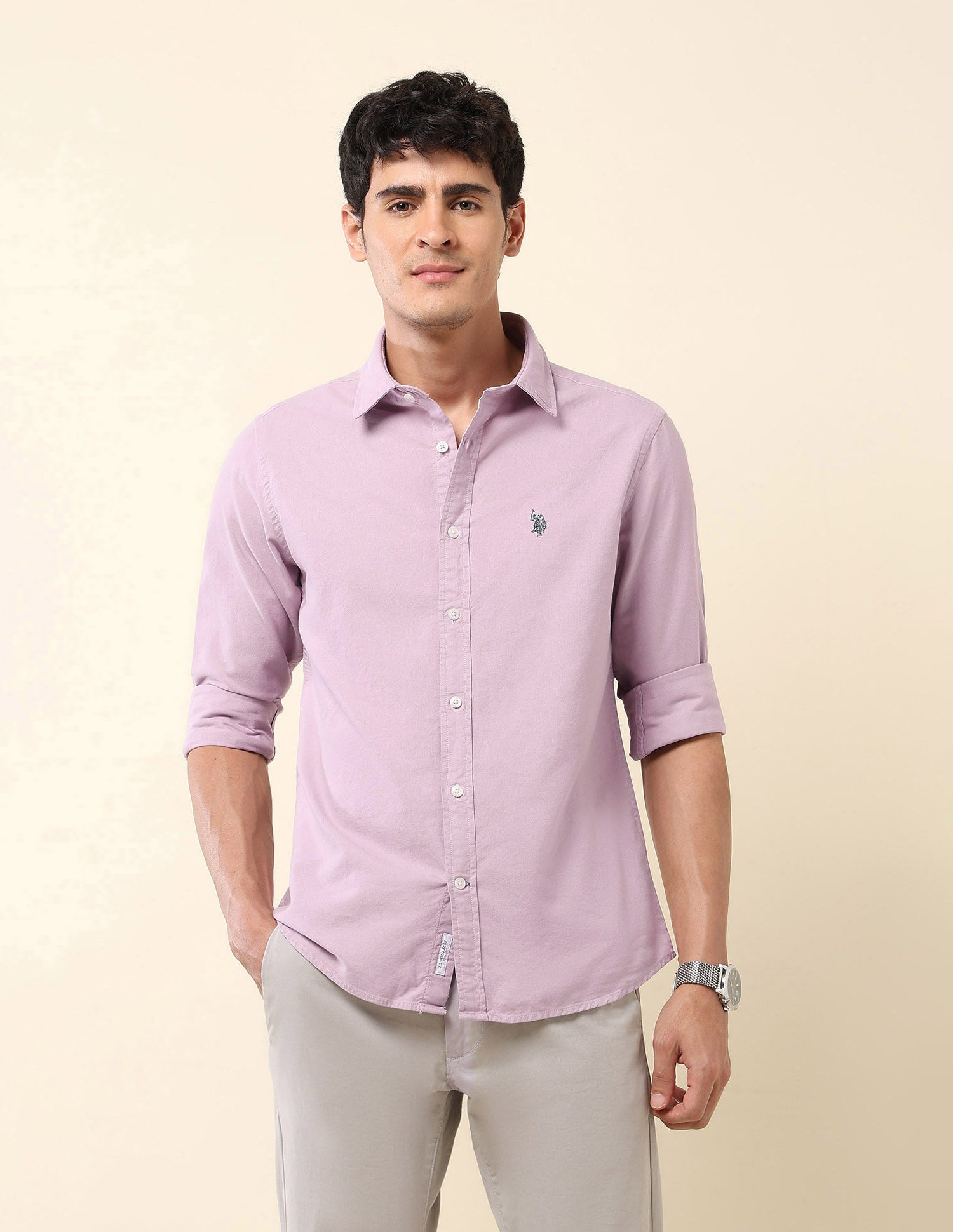 Tailored Fit Pure Cotton Oxford Shirt Lavender - U.S. Polo Assn. India | Large