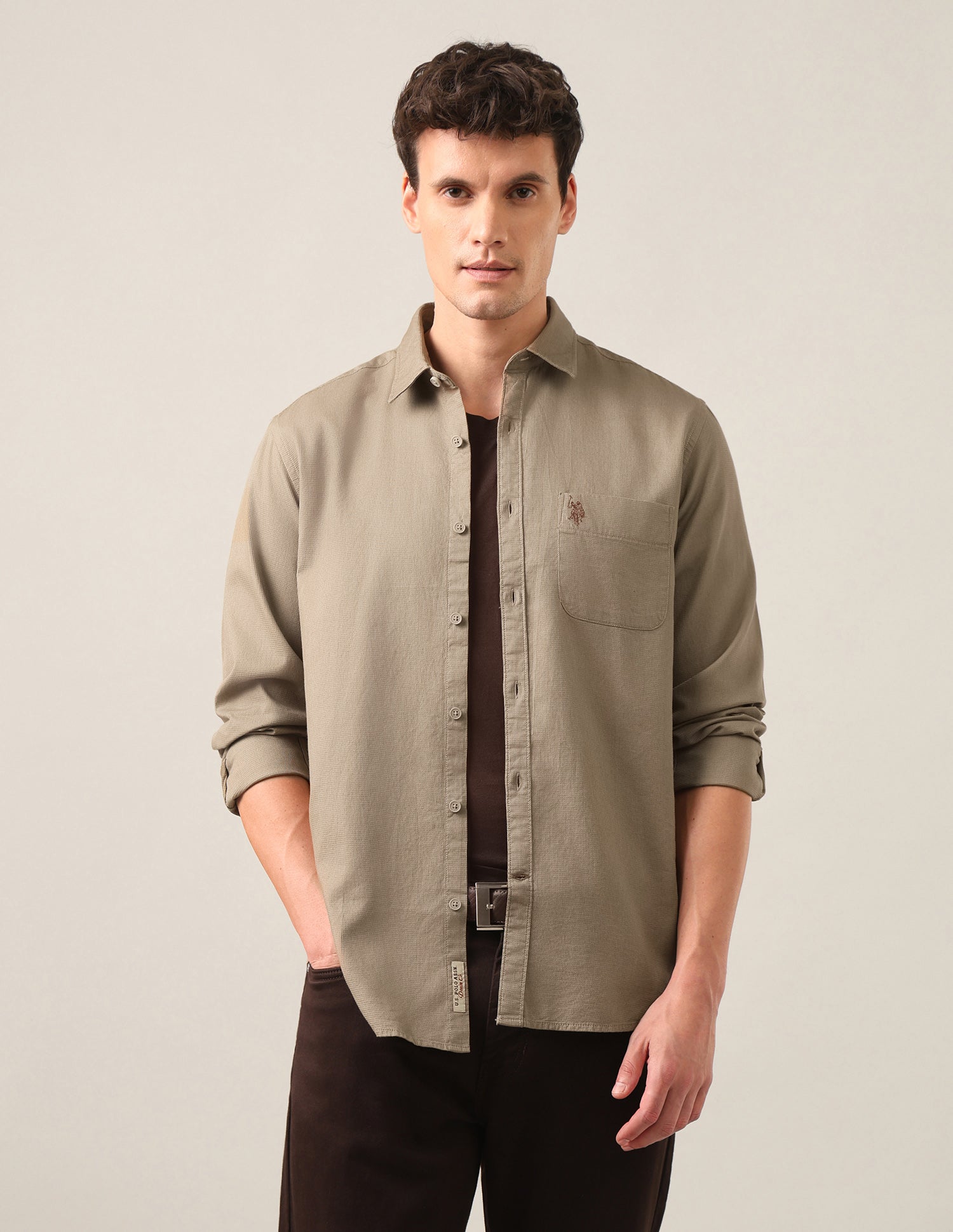 Textured Dobby Shirt Khaki - U.S. Polo Assn. India | Large