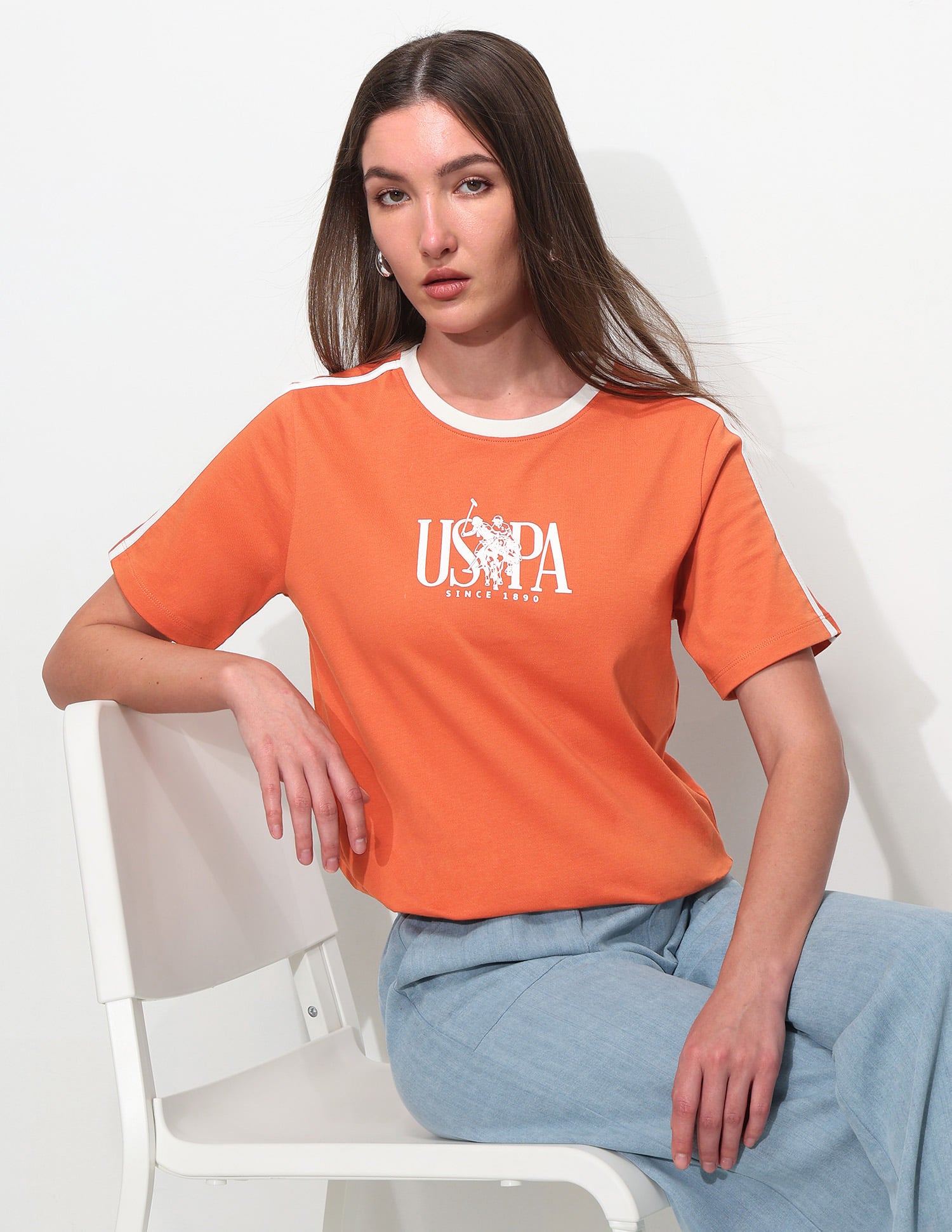 Boxy Fit Brand Printed T-Shirt Dark Orange - U.S. Polo Assn. India | Large