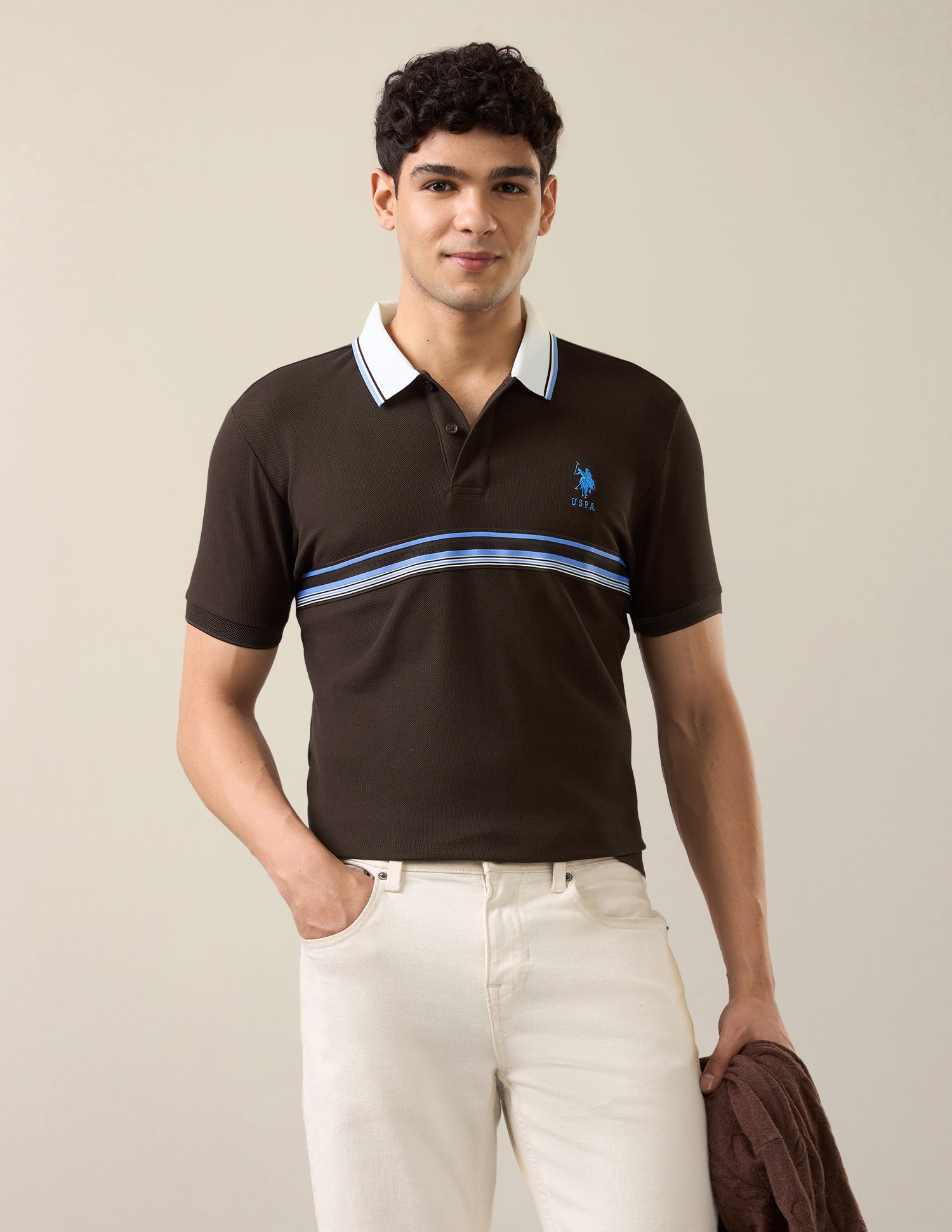 Solid Slim Fit Polo Shirt Brown - U.S. Polo Assn. India | Large