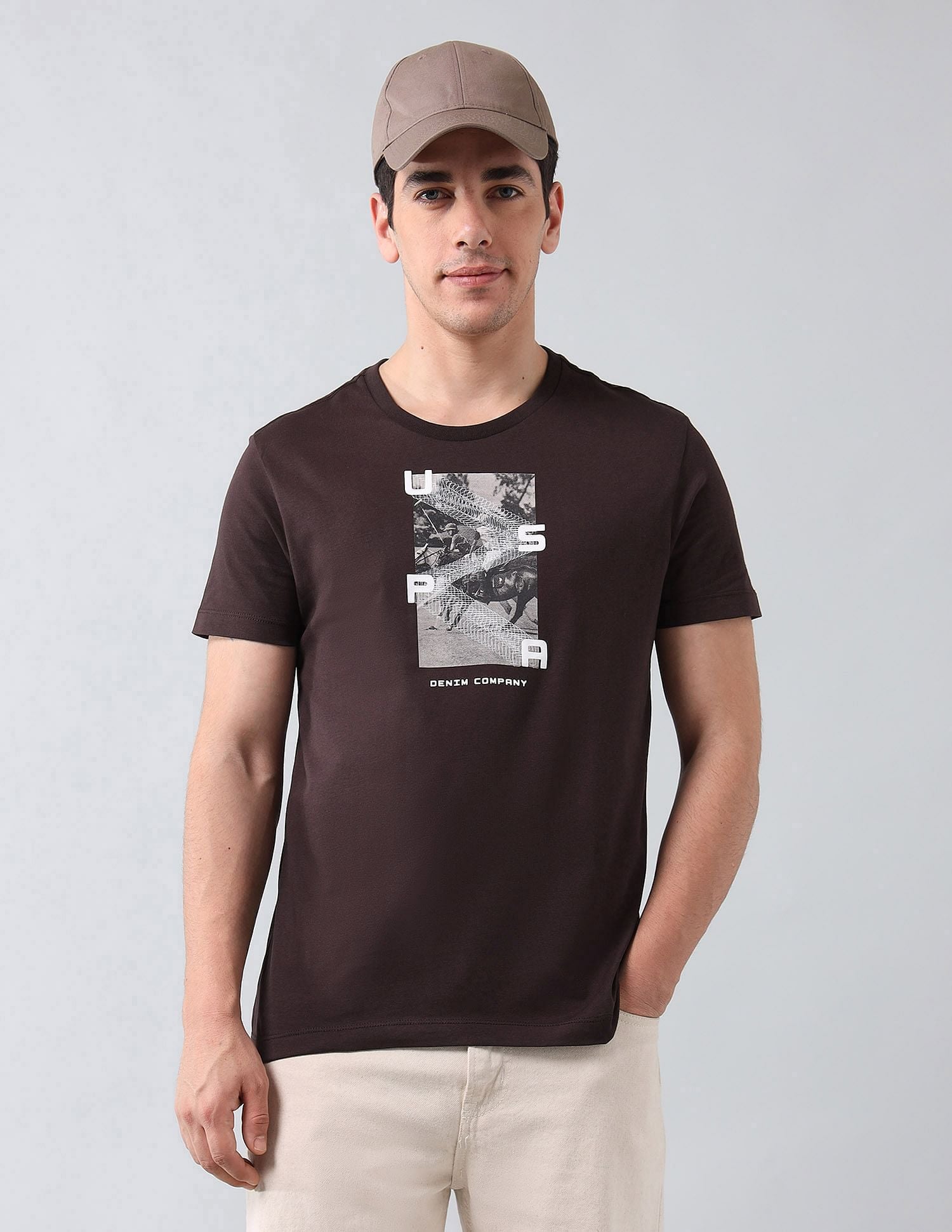 Muscle Fit Brand Printed T-Shirt Dark Brown - U.S. Polo Assn. India | Large