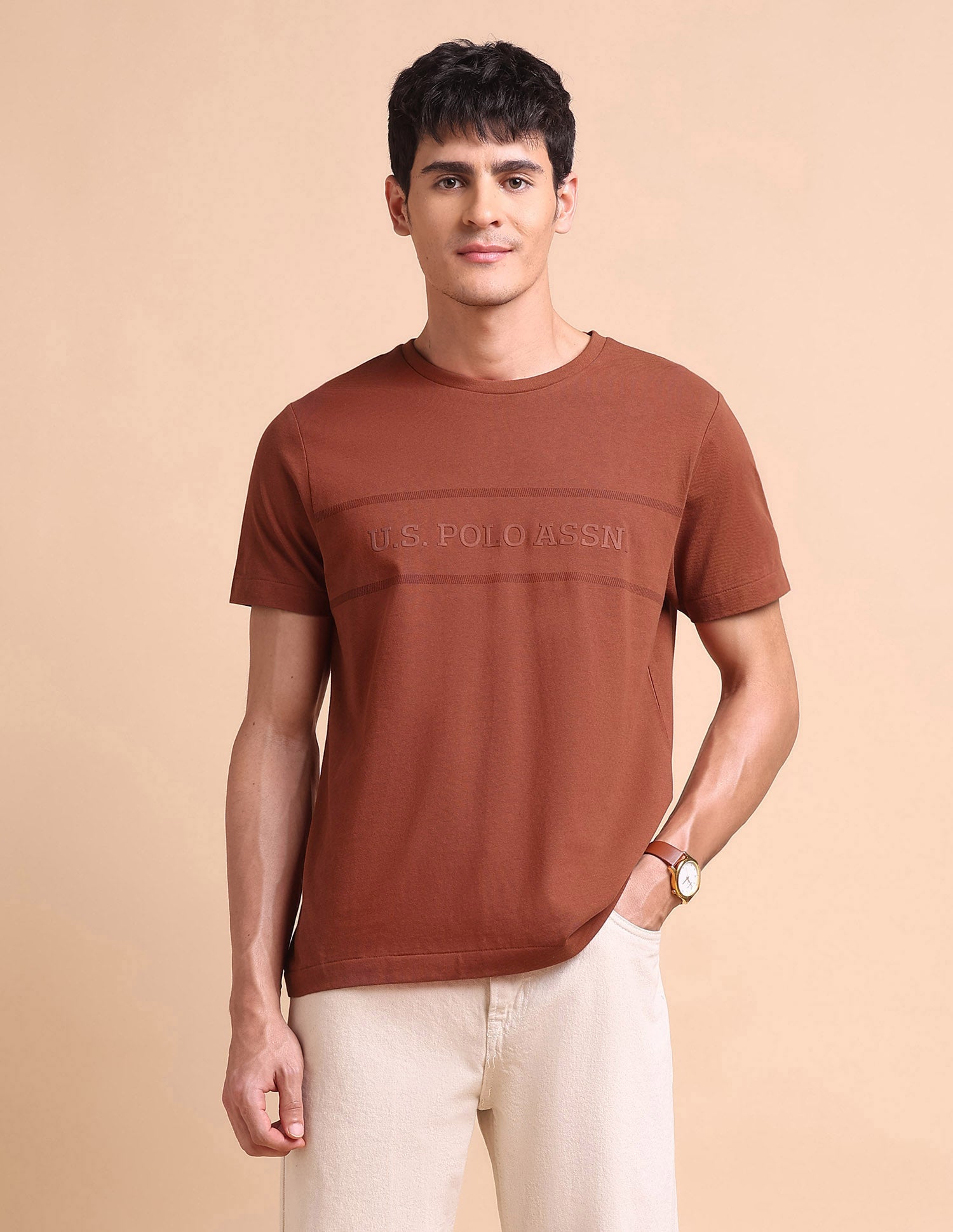 Brand Embossed Slim Fit T-Shirt