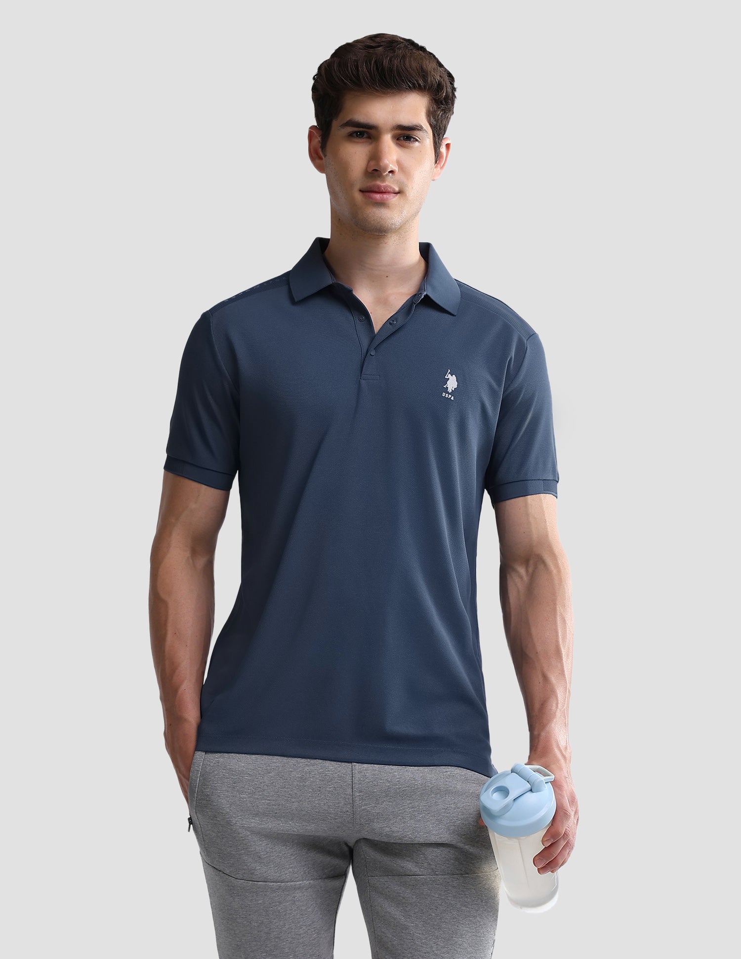 Solid Slim Fit Active Polo Shirt Blue - U.S. Polo Assn. India | Large