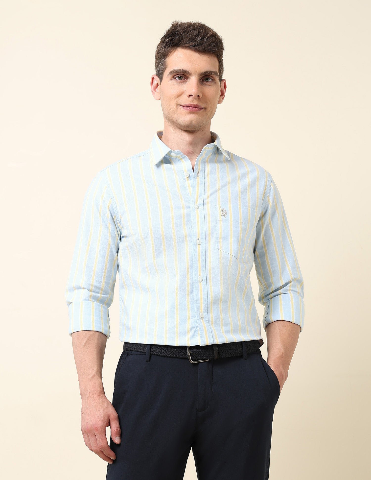 Vertical Striped Tailored Fit Shirt Light Blue - U.S. Polo Assn. India | Large