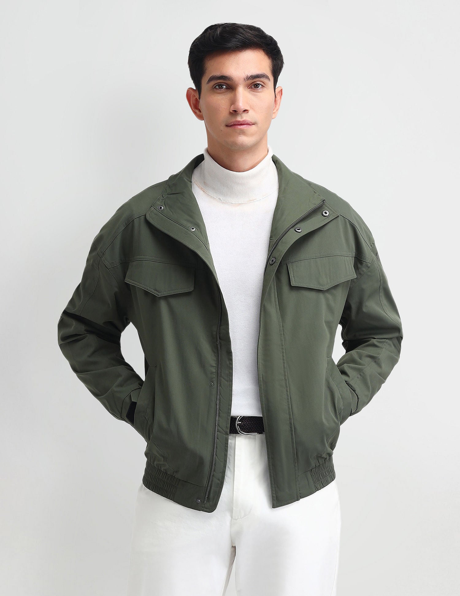 Regular Fit Solid Casual Jacket