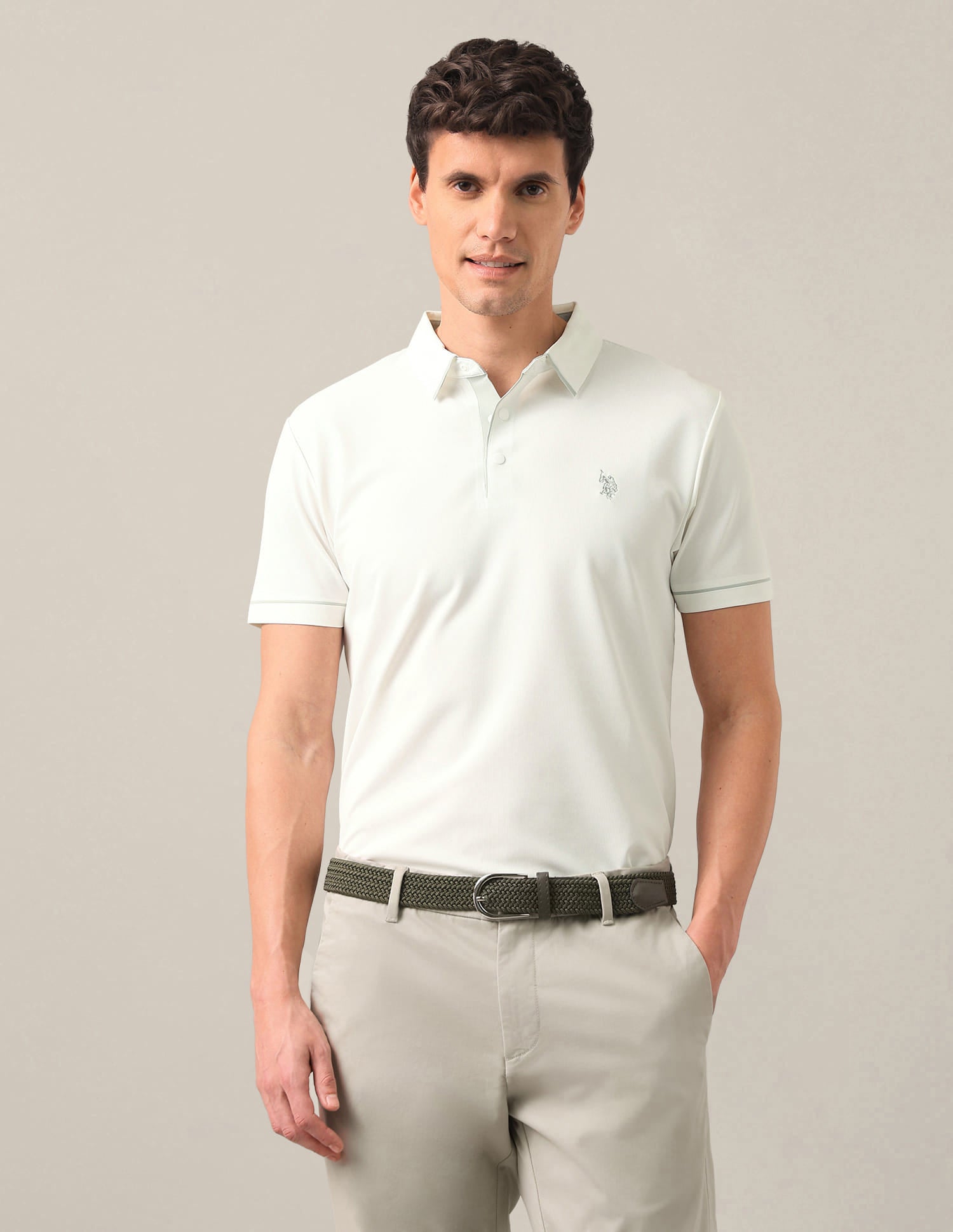 Solid Slim Fit Polo Shirt White - U.S. Polo Assn. India | Large