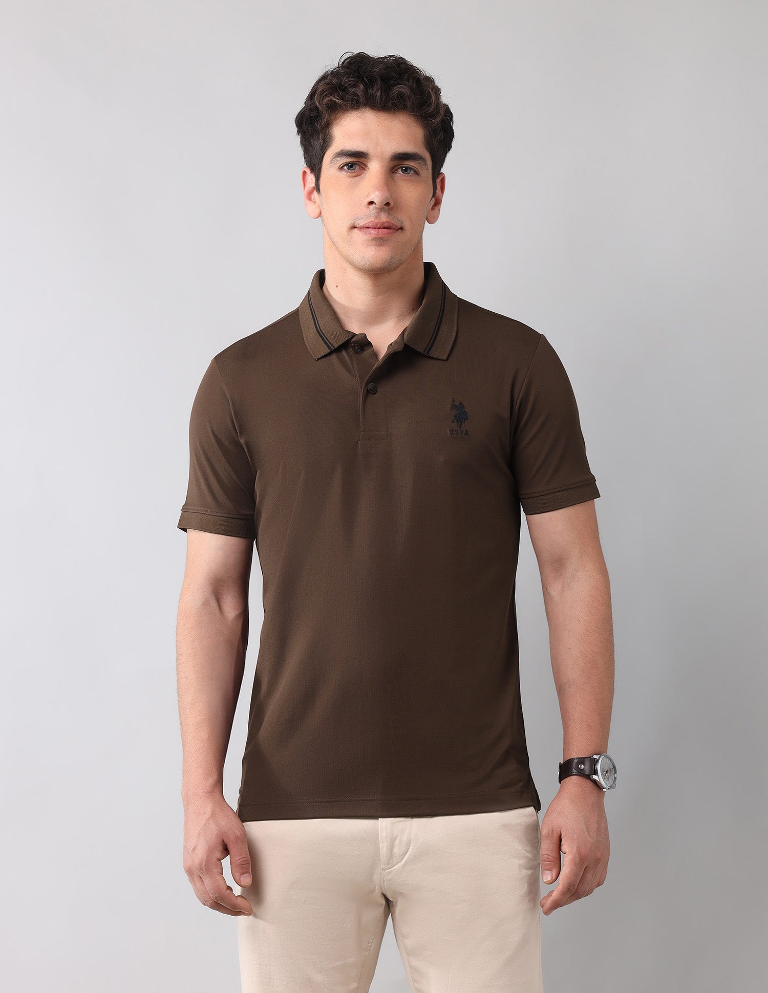 Solid Black Label Polo Shirt Dark Brown - U.S. Polo Assn. India | Large