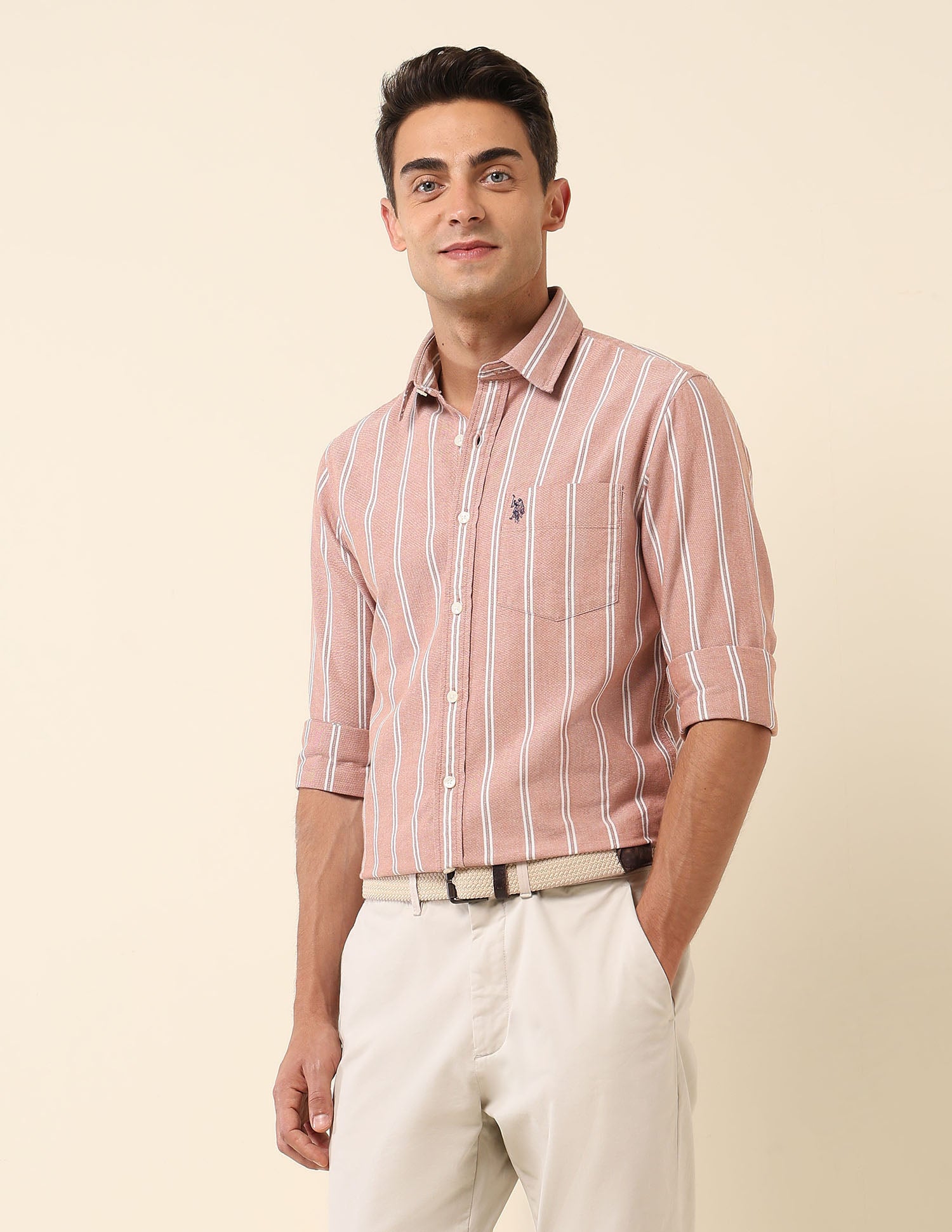 Vertical Striped Pure Cotton Shirt Rust - U.S. Polo Assn. India | Large