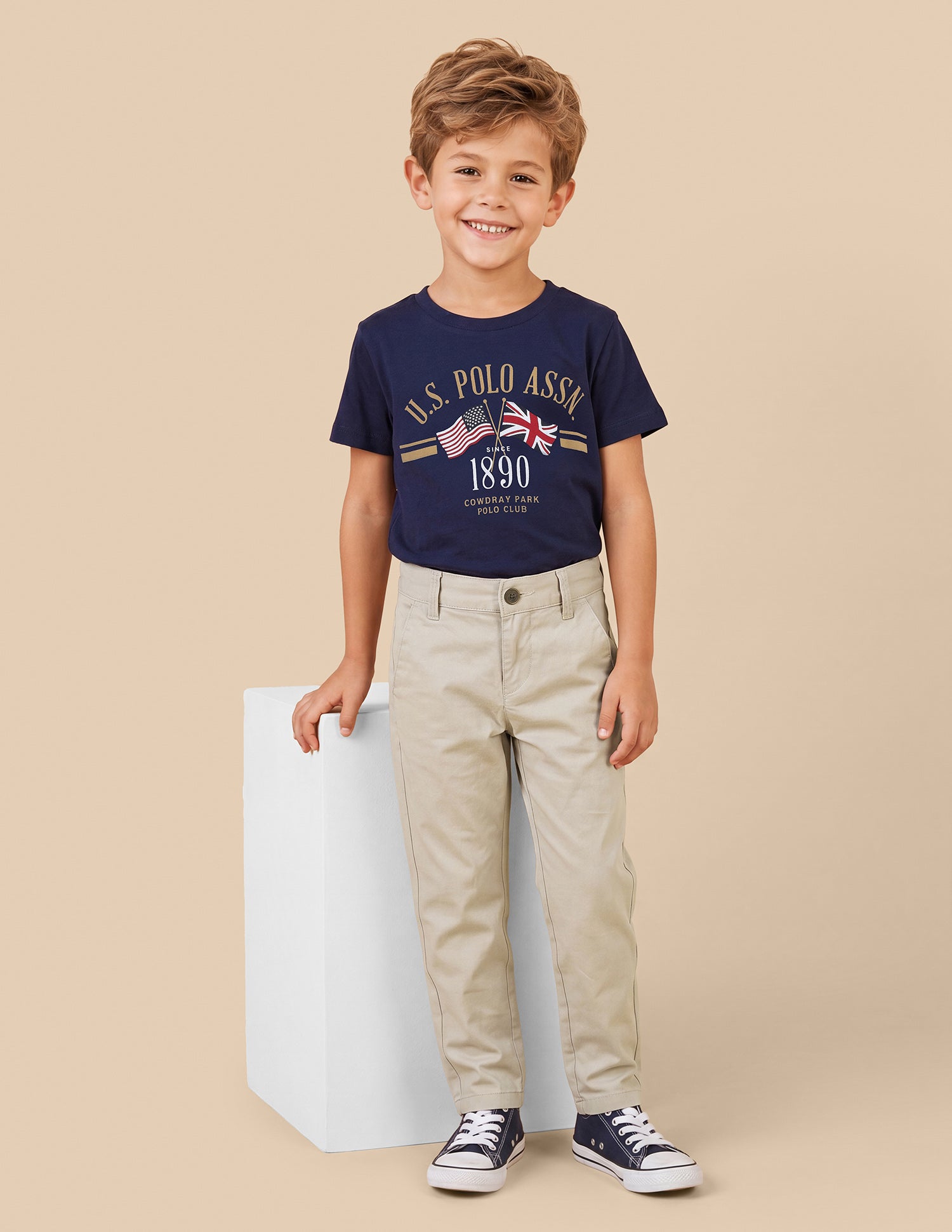 Twill Slim Fit Trousers Beige - U.S. Polo Assn. India | Large