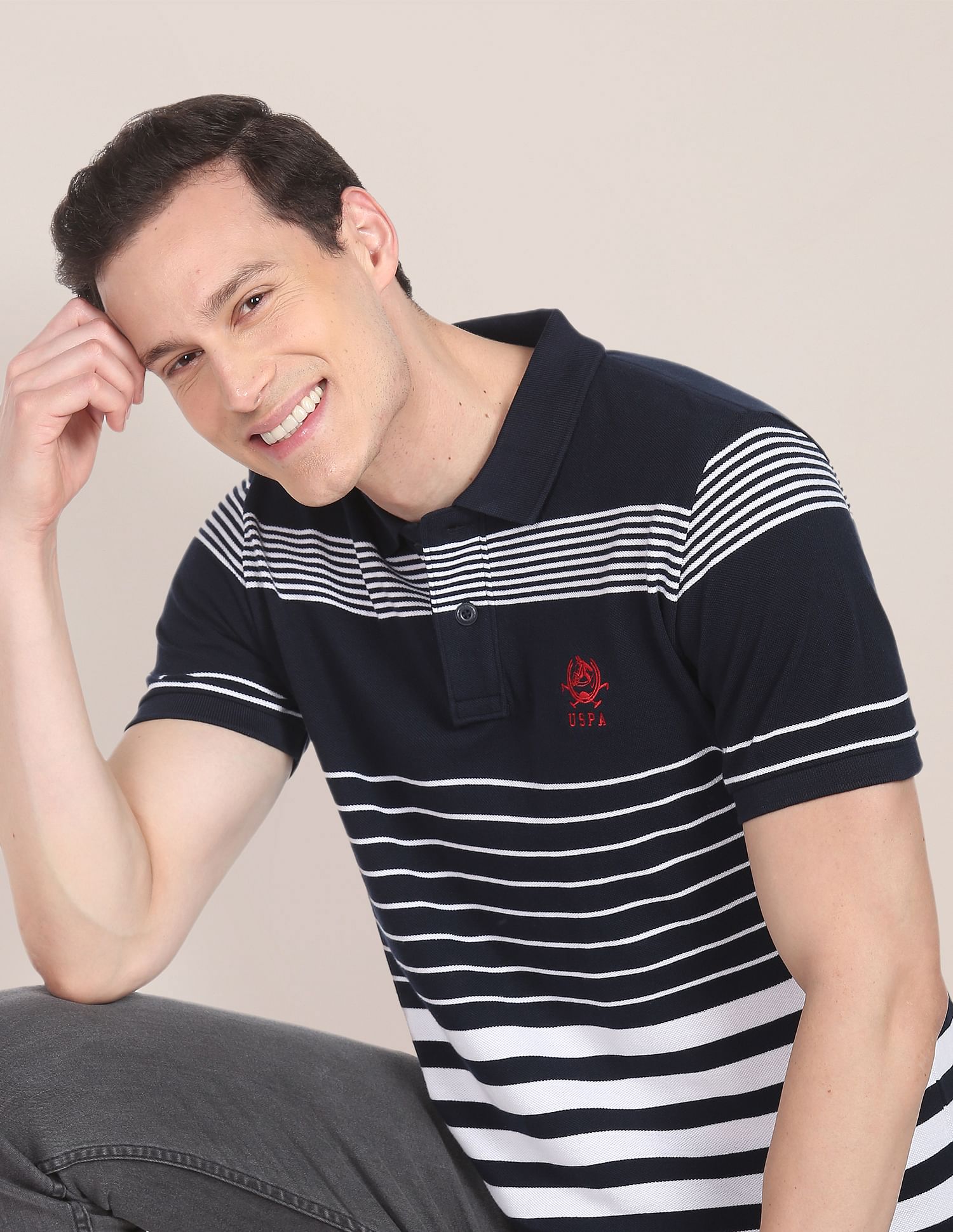 Horizontal Stripe Cotton Polo Shirt Navy - U.S. POLO ASSN. | Large
