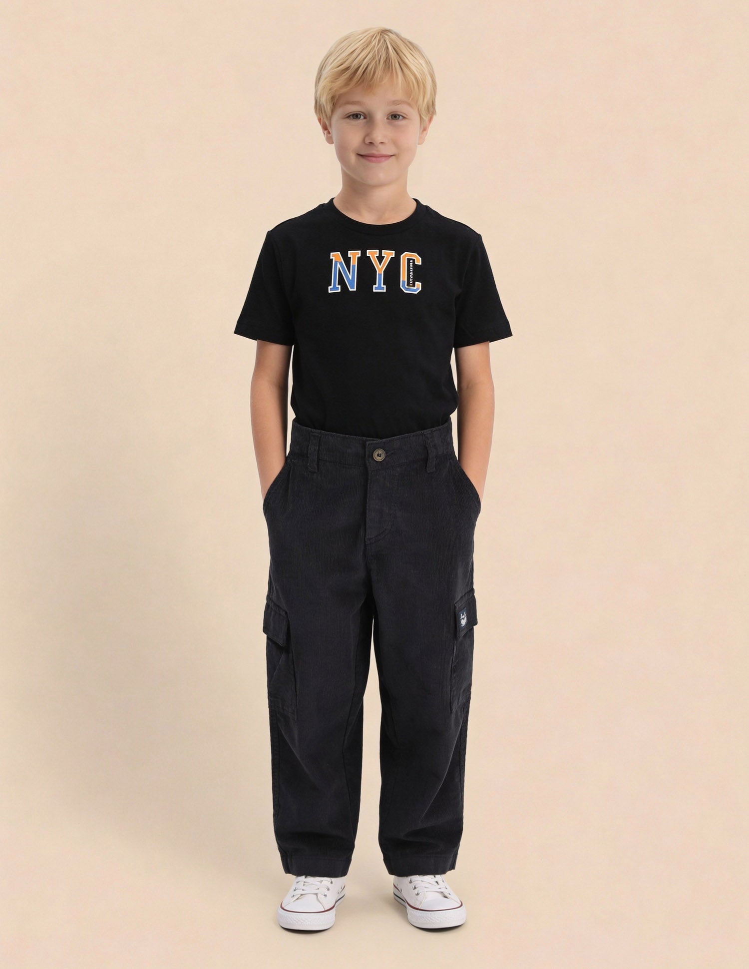 Boys Corduroy Relaxed Fit Cargo Trousers