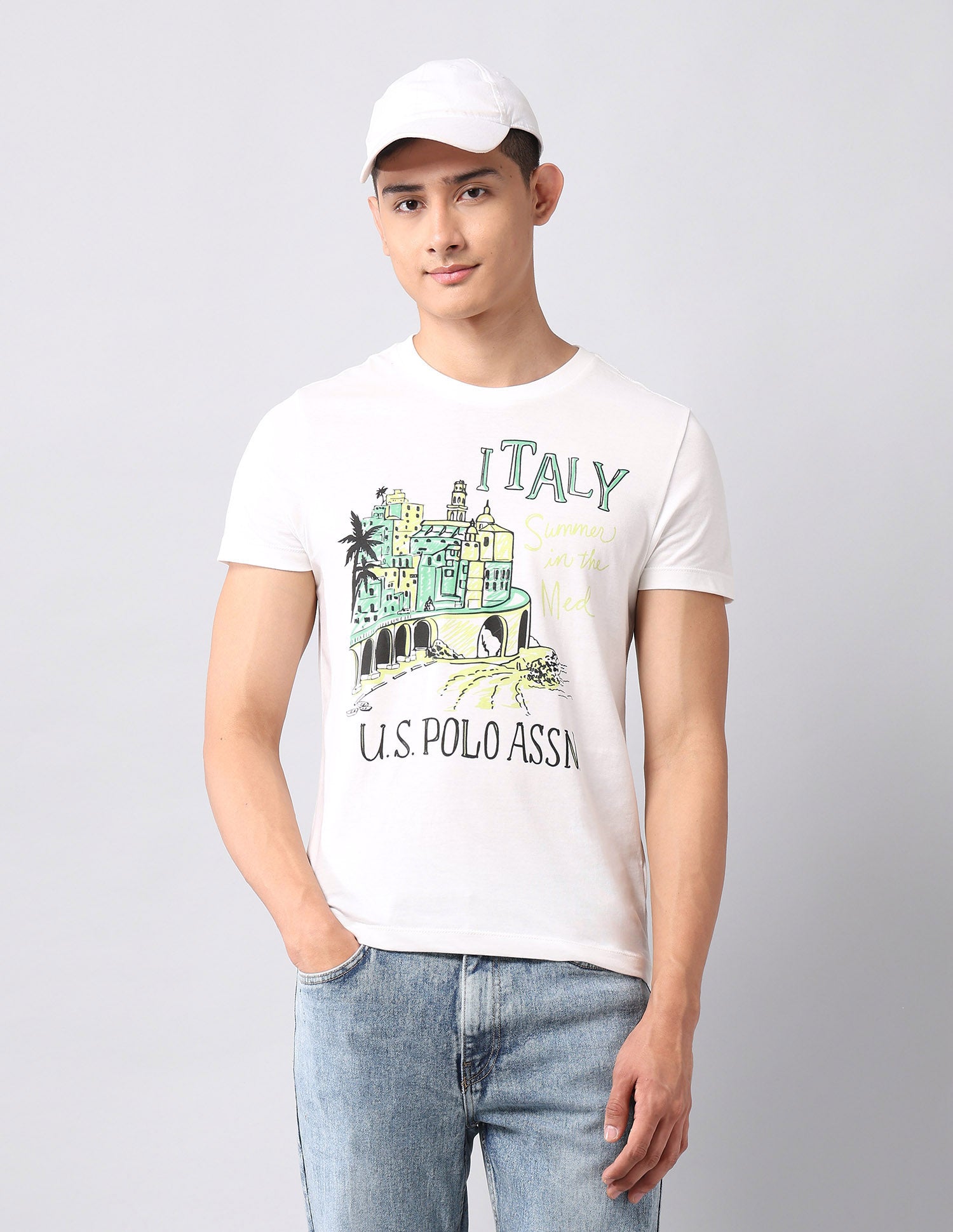 Muscle Fit Graphic Printed T-Shirt Ivory - U.S. Polo Assn. India | Large