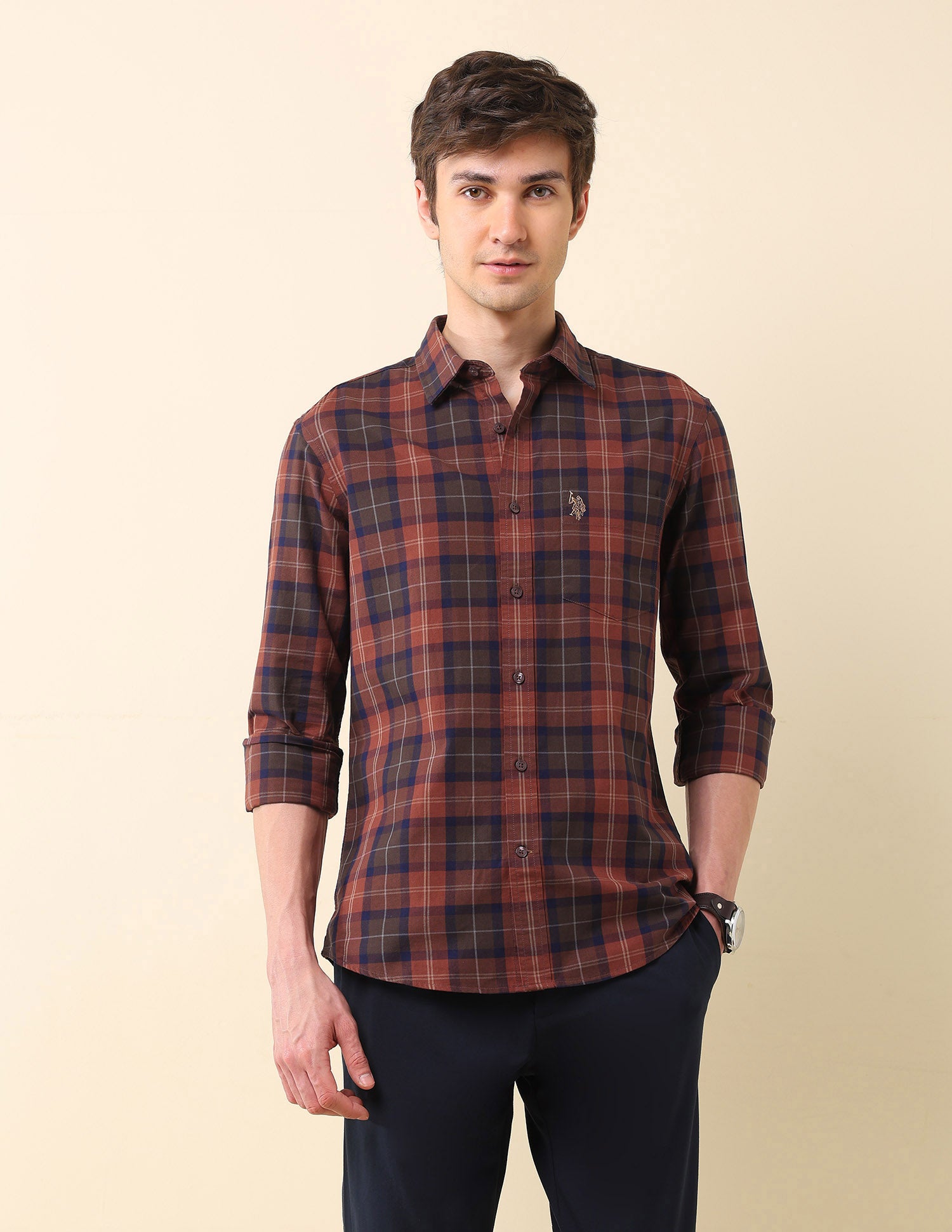 Tartan Checked Oxford Shirt Rust - U.S. Polo Assn. India | Large