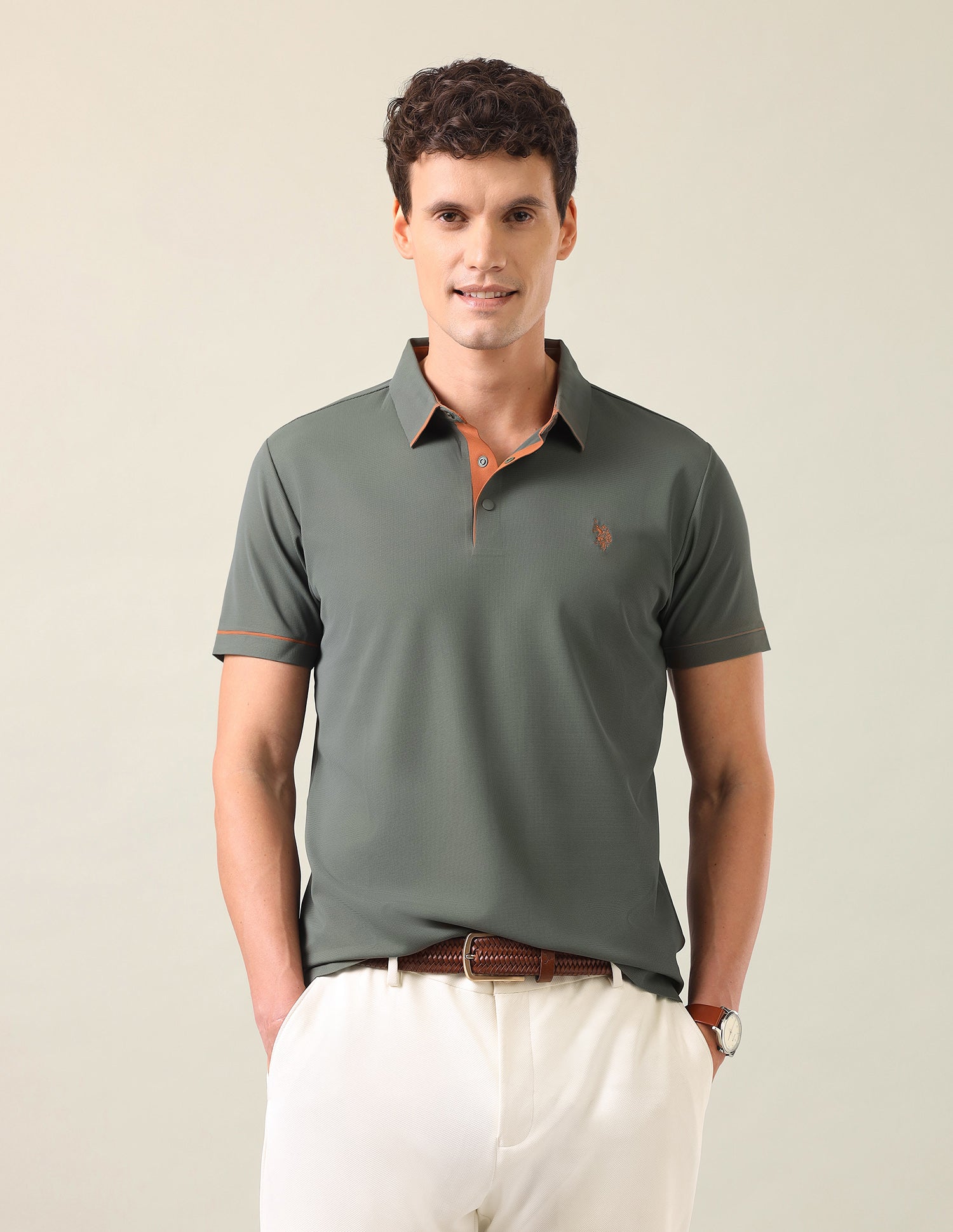 Solid Slim Fit T-Shirt Green - U.S. Polo Assn. India | Large