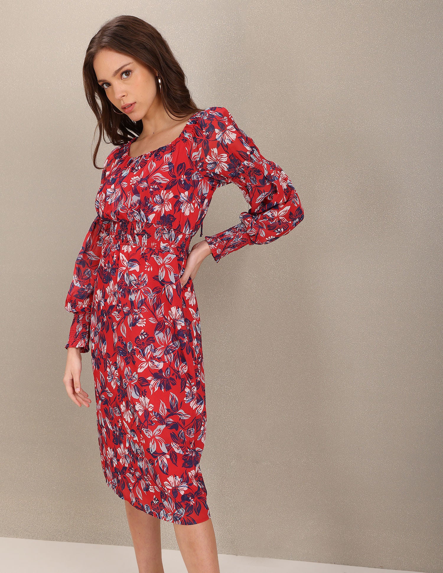 Square Neck Floral Print Dress Red - U.S. Polo Assn. India | Large